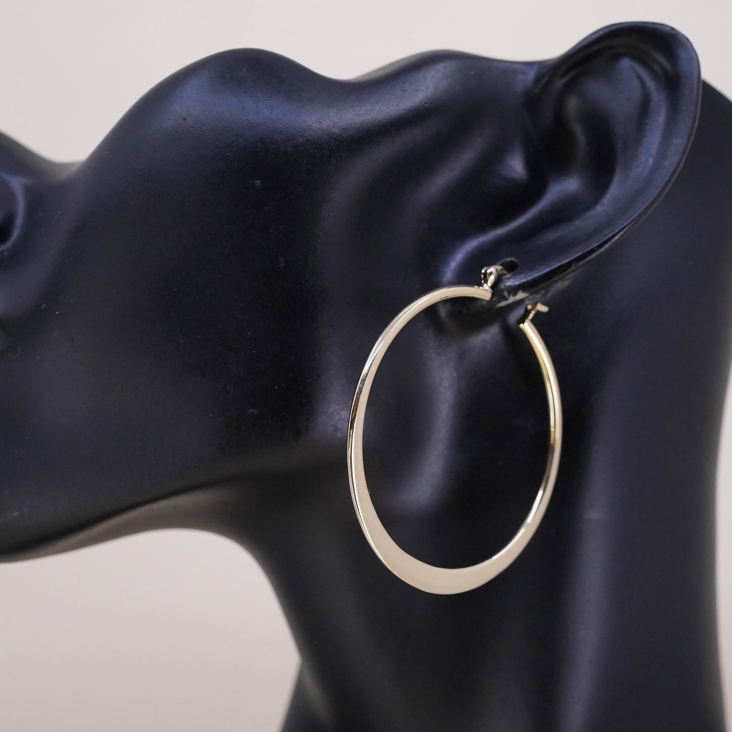 1.75", Vintage vermeil yellow gold sterling silver single earring, flatten hoop