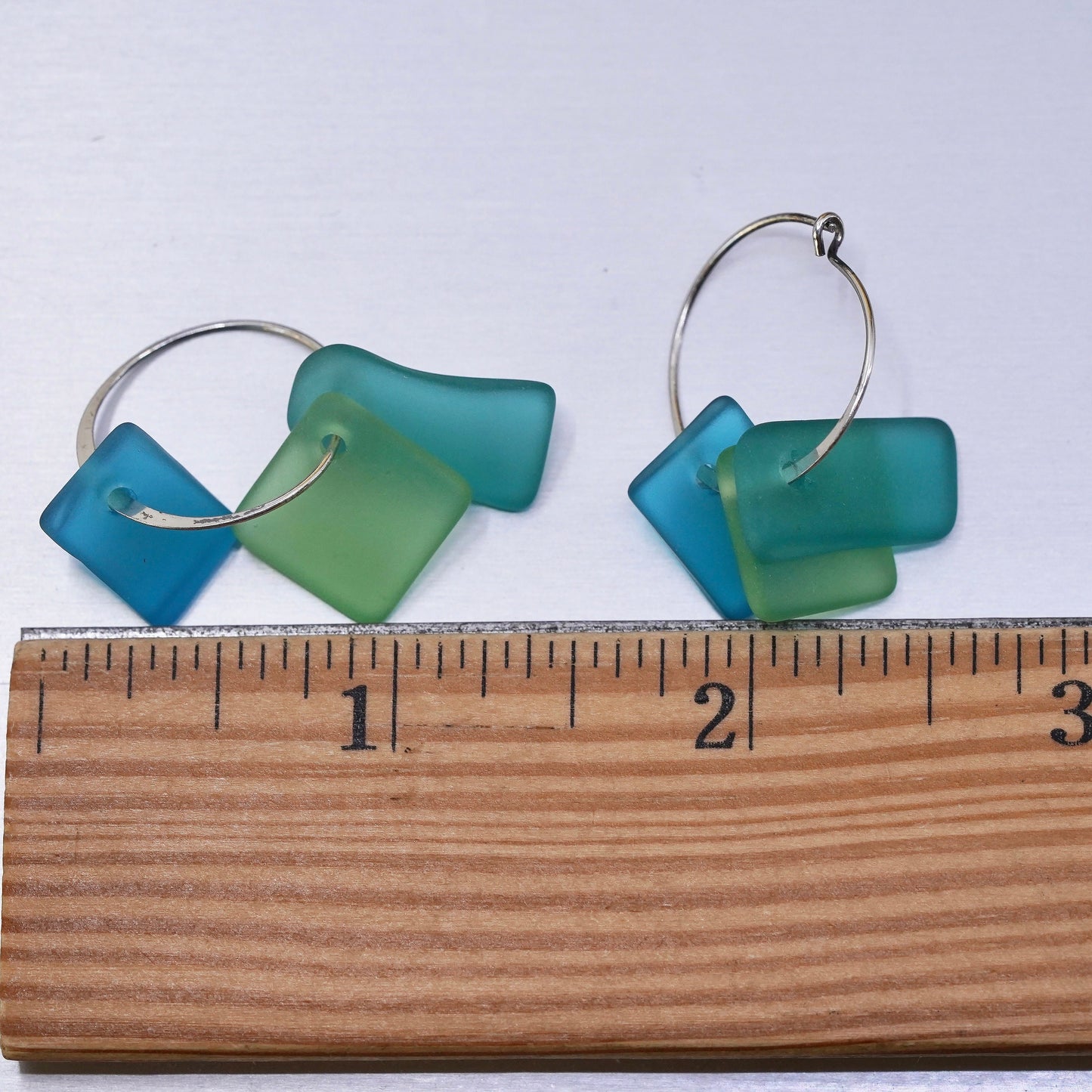 Vintage Sterling silver 925 handmade earrings with green sea washed glass