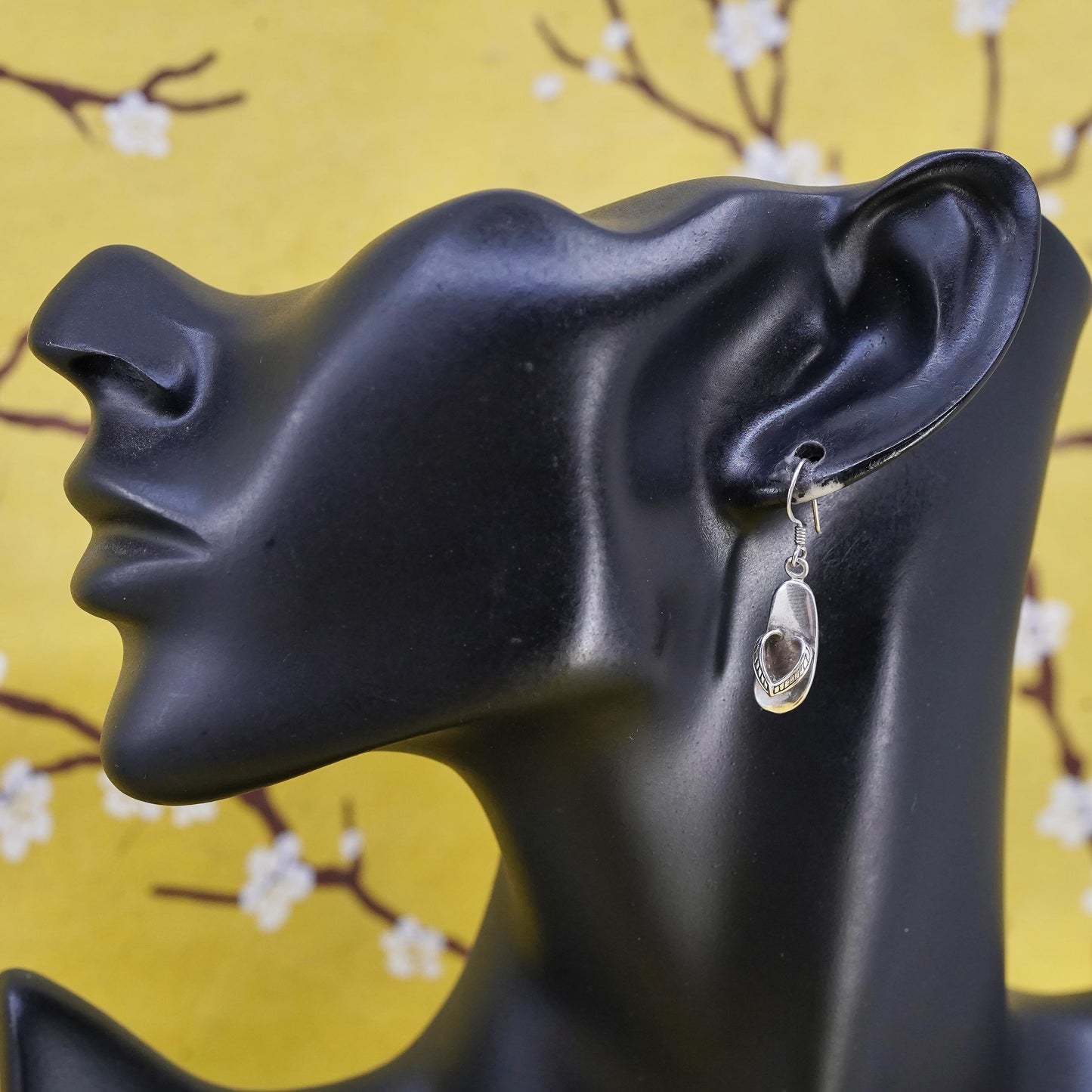 Vintage Sterling silver handmade earrings, 925 sandal shoe drops