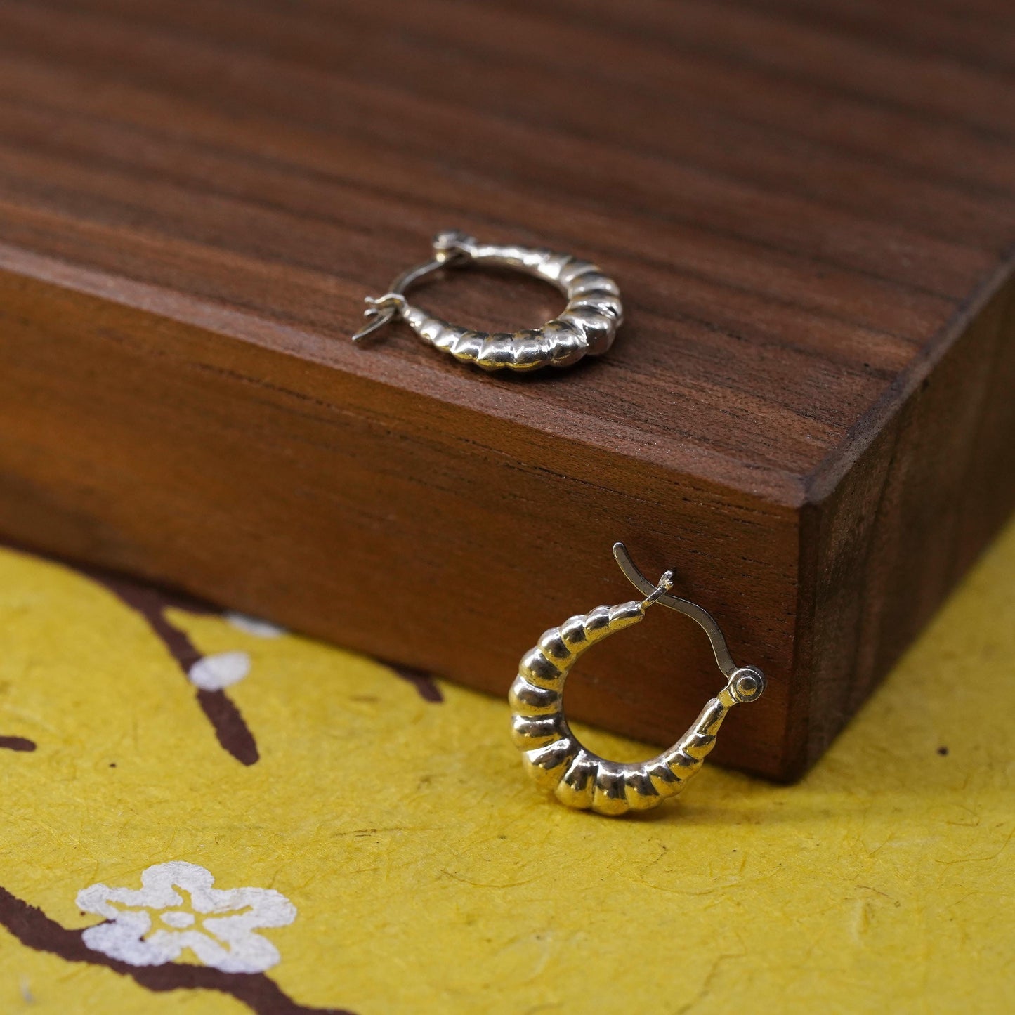 0.5”, vermeil gold over Sterling silver handmade earrings, ribbed 925 hoops