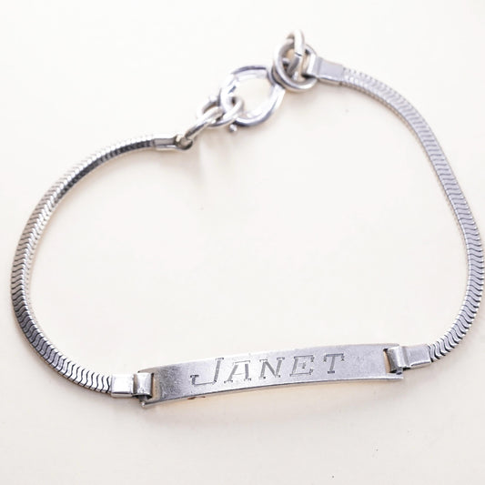 7.5", sterling silver bracelet, Italy 925 square snake chain name tag Janet