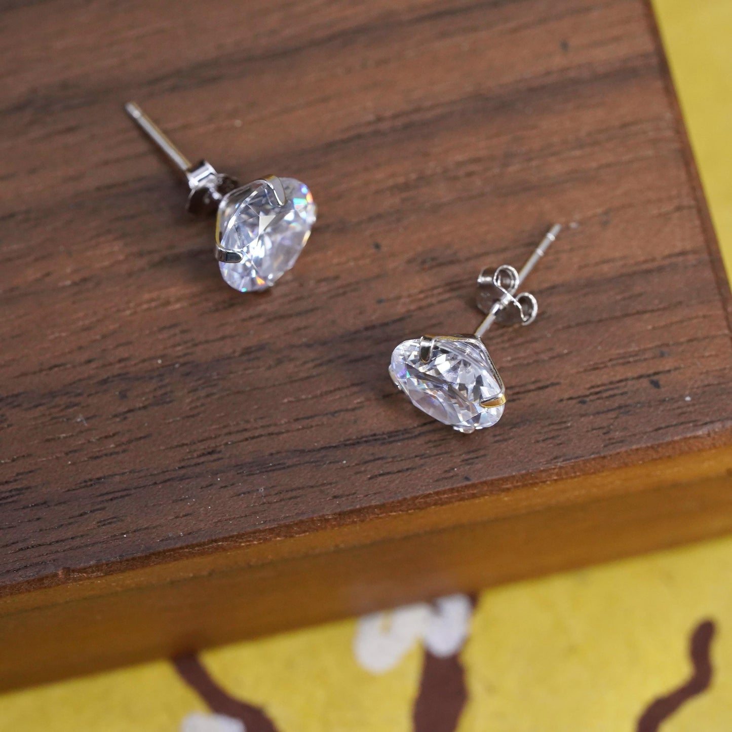 8mm, vintage Sterling 925 silver studs, clear cz earrings
