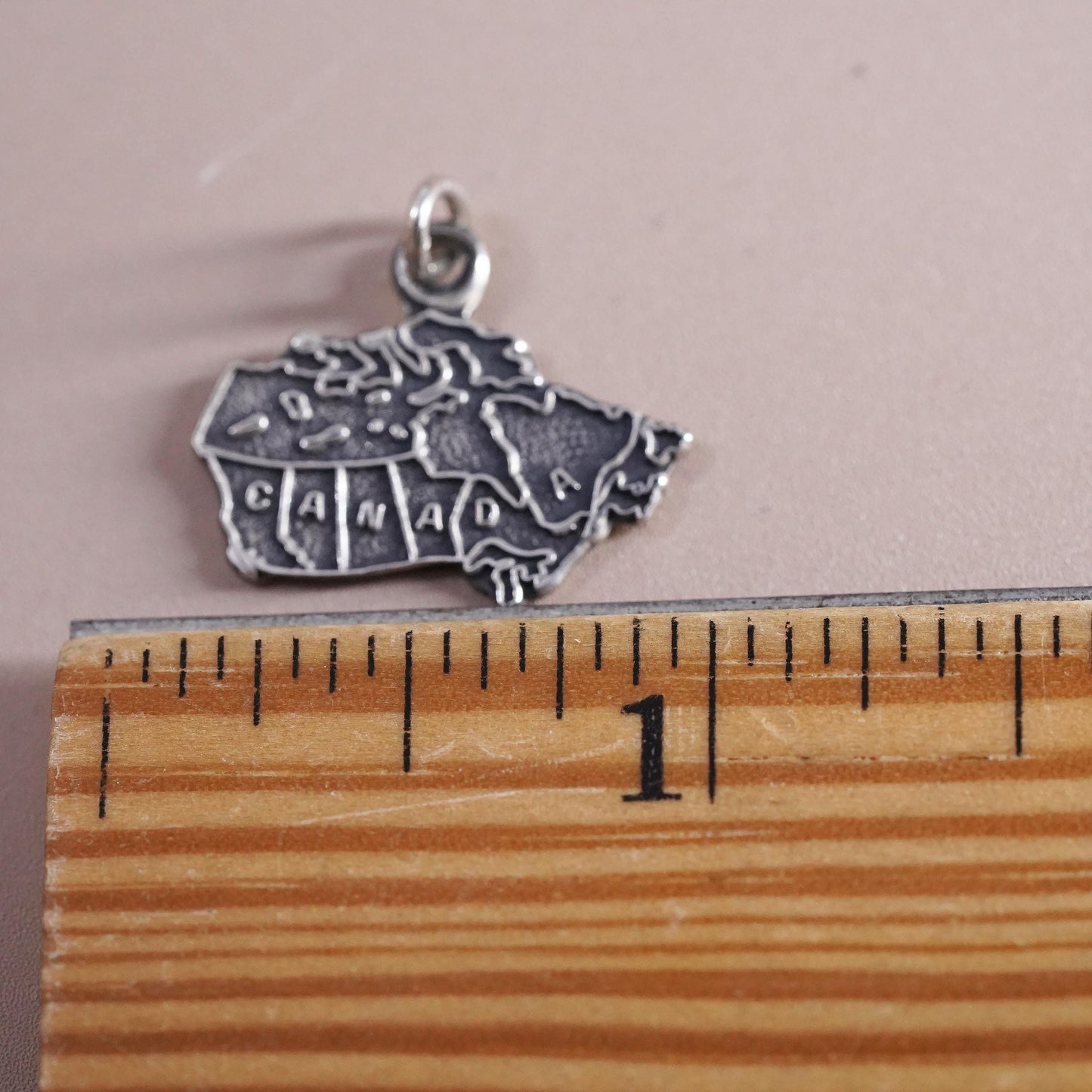 Vintage sterling silver handmade Canada tag pendant, 925 world traveler
