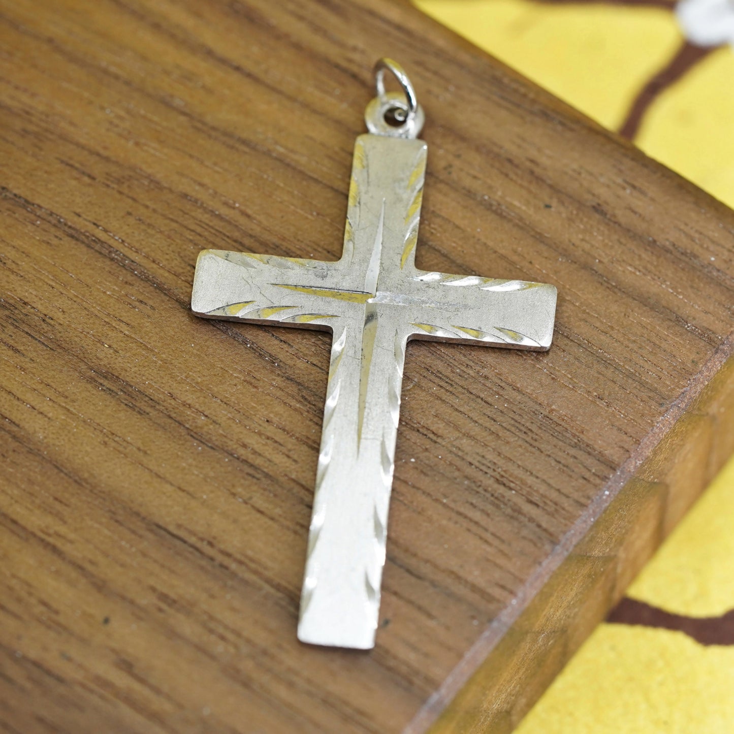 Vintage Sterling silver handmade pendant, 925 textured cross