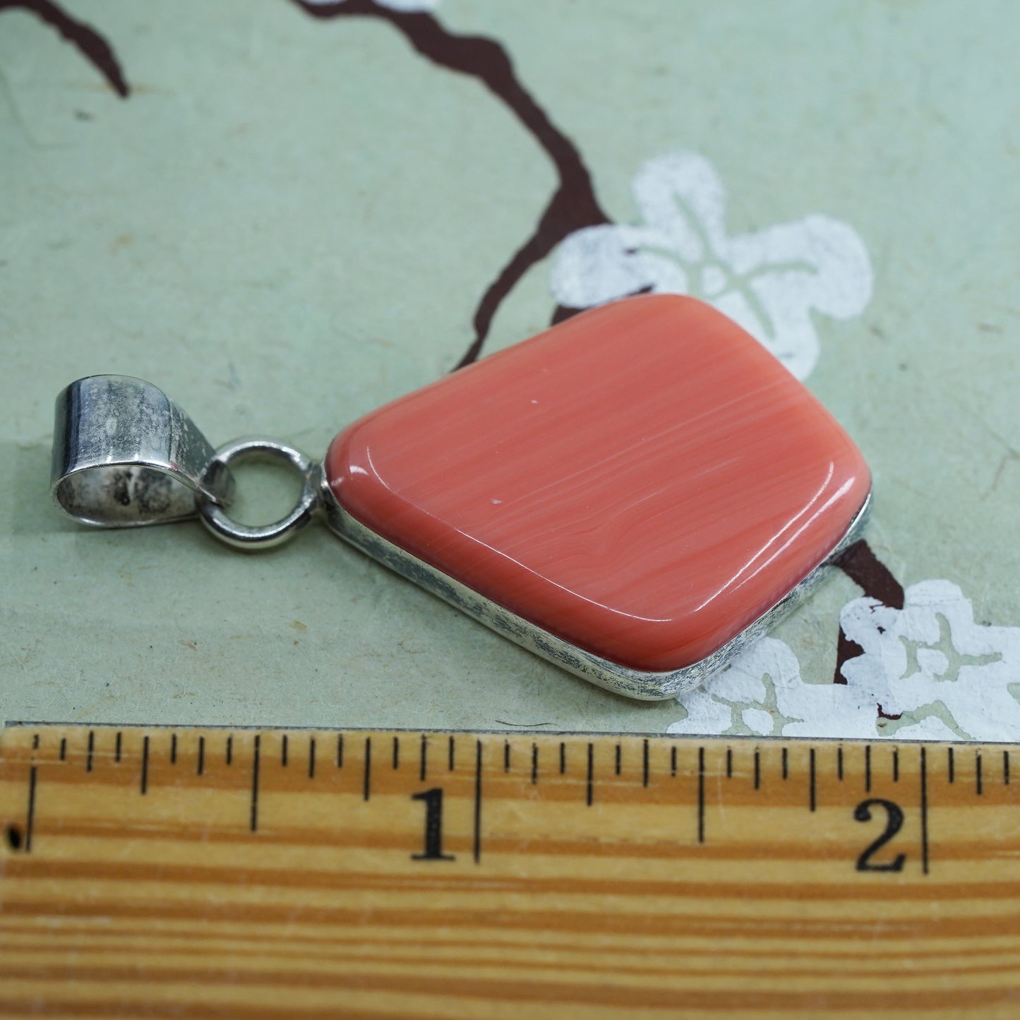 vintage handmade sterling silver pendant, Mexico 925 silver with orange agate