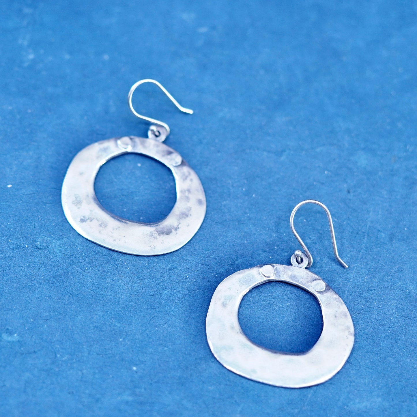 Silpada 925 Sterling Silver Hammered Circular Dangle Earrings W1848 Oval Shiny