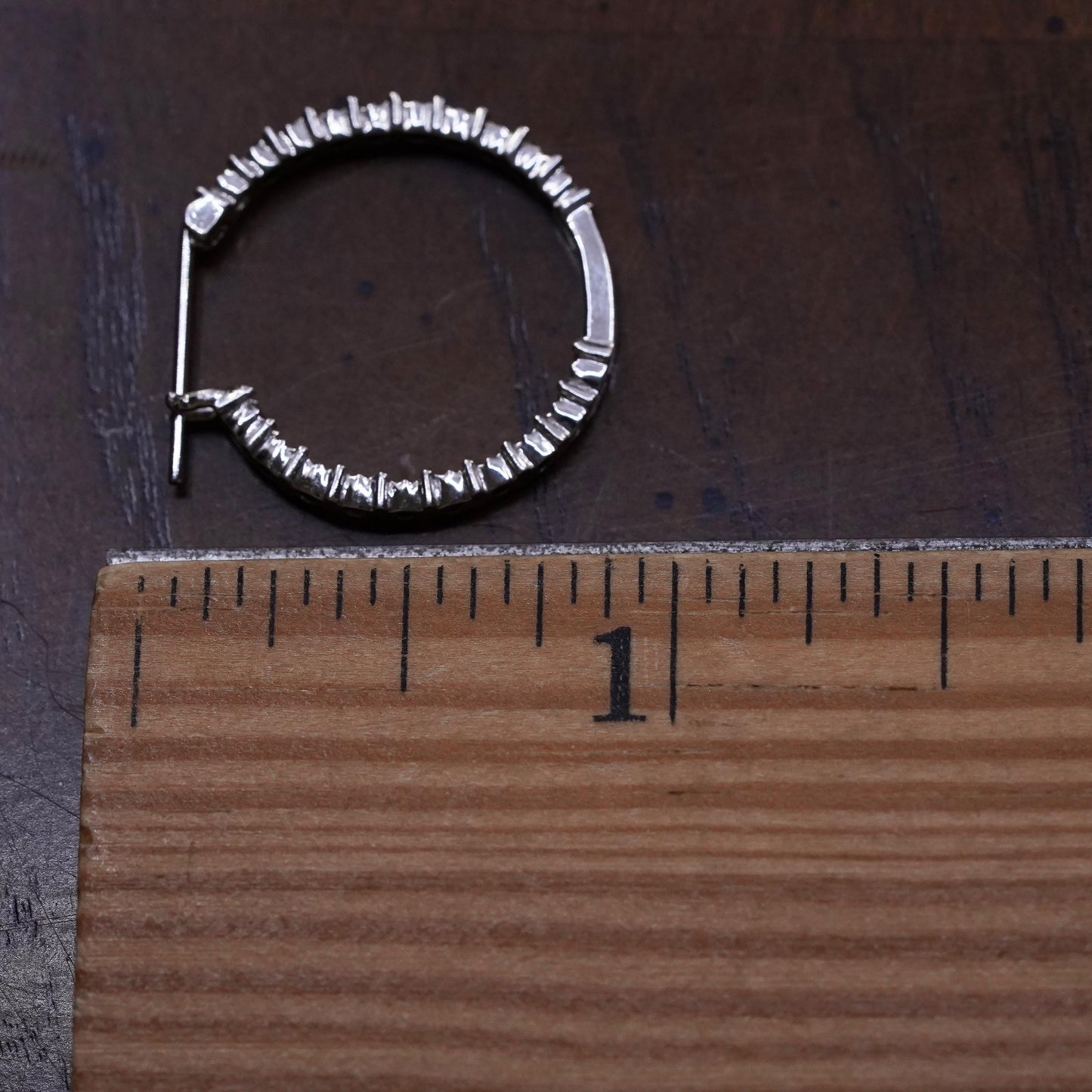 1", sterling silver loop single earring, minimalist hoop with cluster diamonds