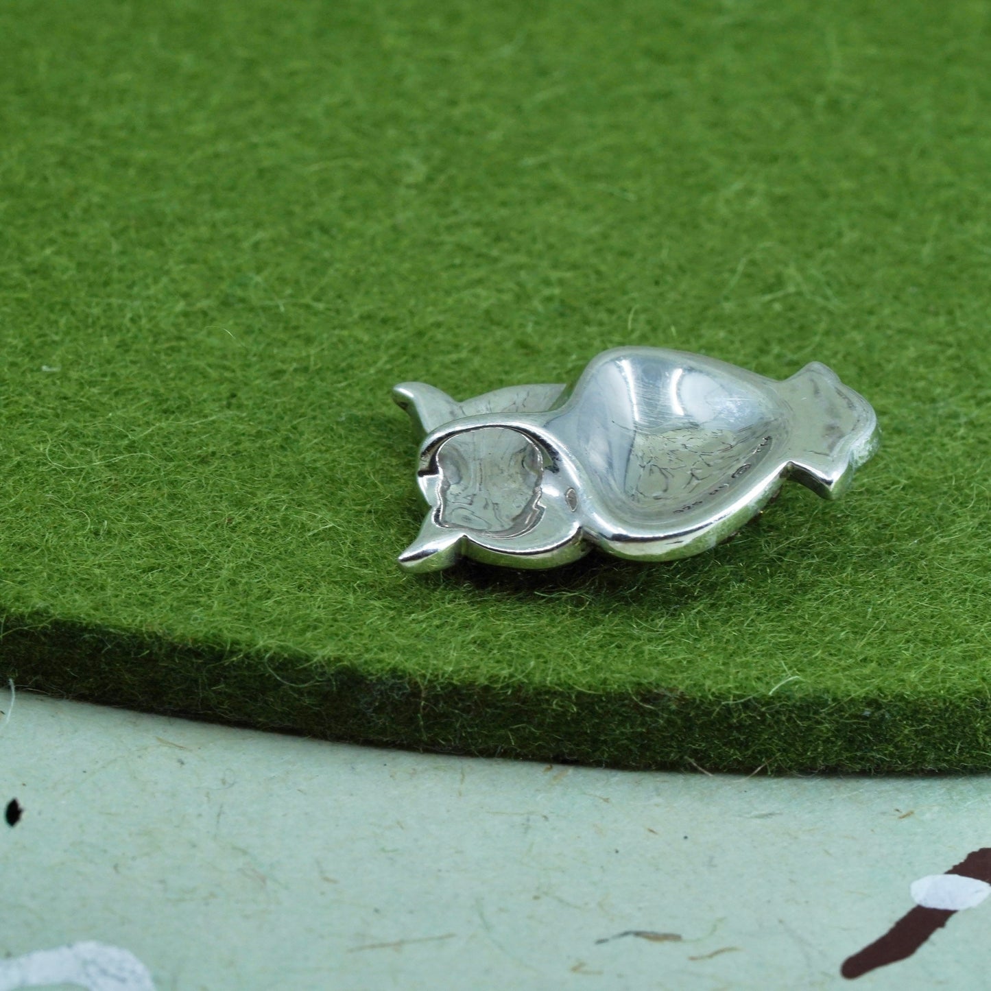 Vintage Sterling silver handmade pendant, 925 owl with cluster crystal