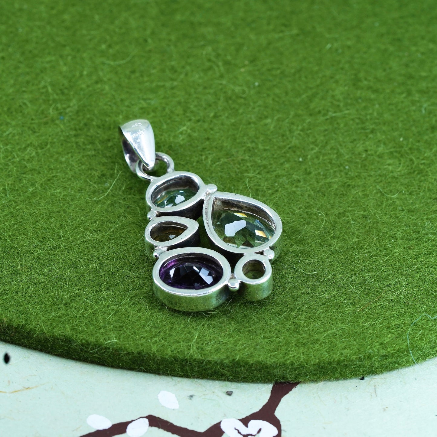 vtg sterling 925 silver handmade pendant with citrine peridot topaz amethyst