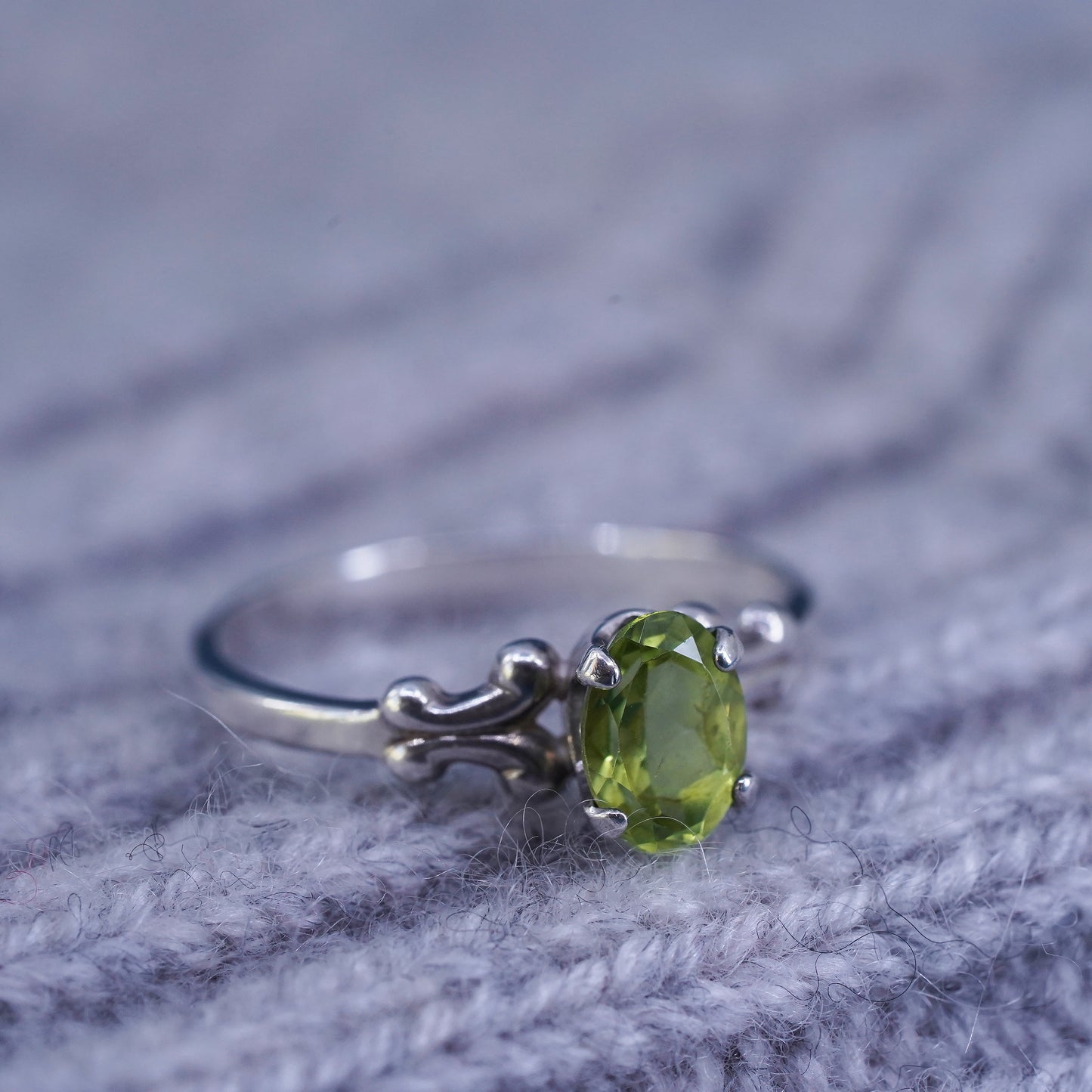 Size 7.25, vintage Sterling silver handmade ring, 925 stackable band peridot
