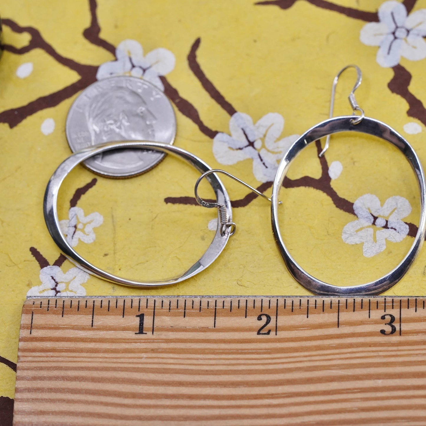 1.5", vintage Sterling silver handmade earrings, 925 oval twisted hoops