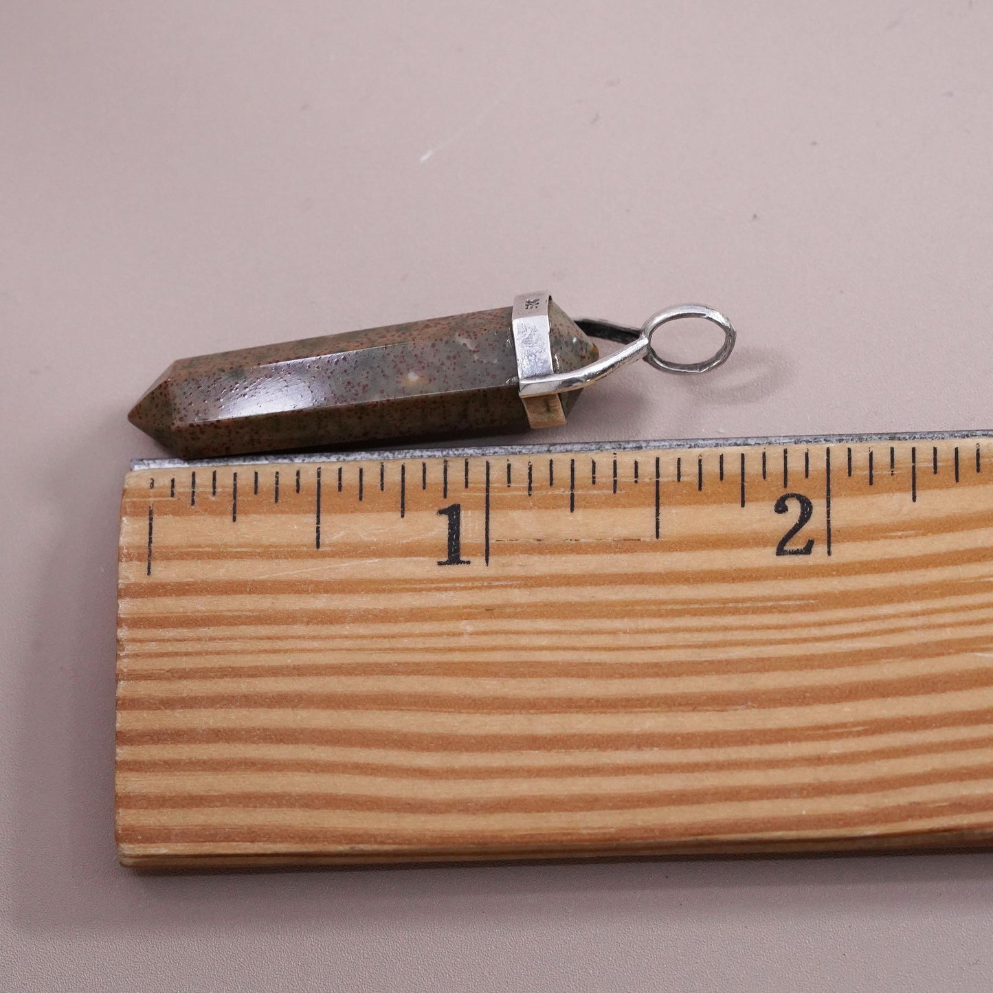 Vintage handmade sterling 925 silver charm pendant healing crystal bloodstone