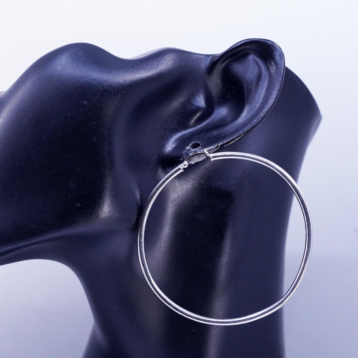 2", vintage Sterling silver handmade earrings, textured oval 925 hoops