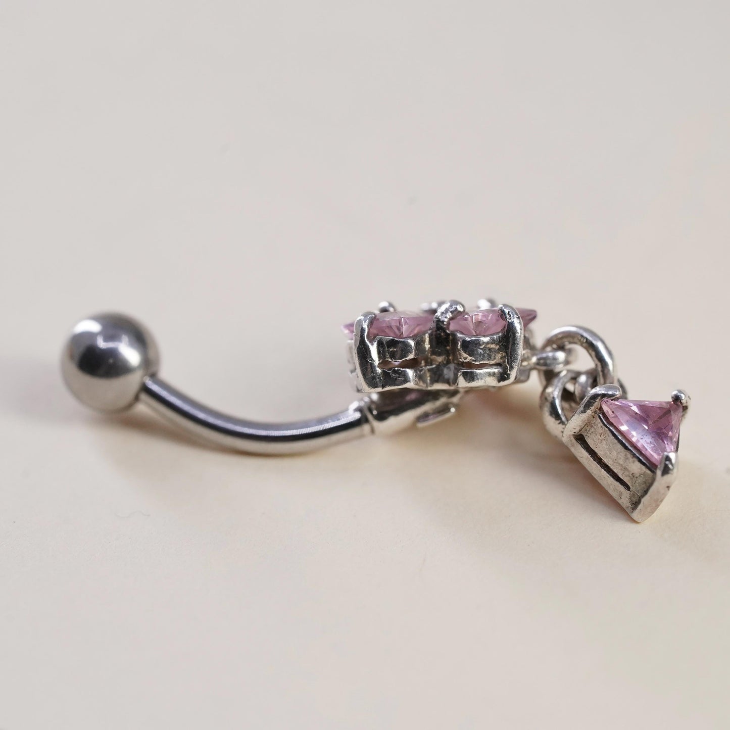 925 Sterling Silver Pink CZ Belly Button Ring Dangle Navel Piercing Body