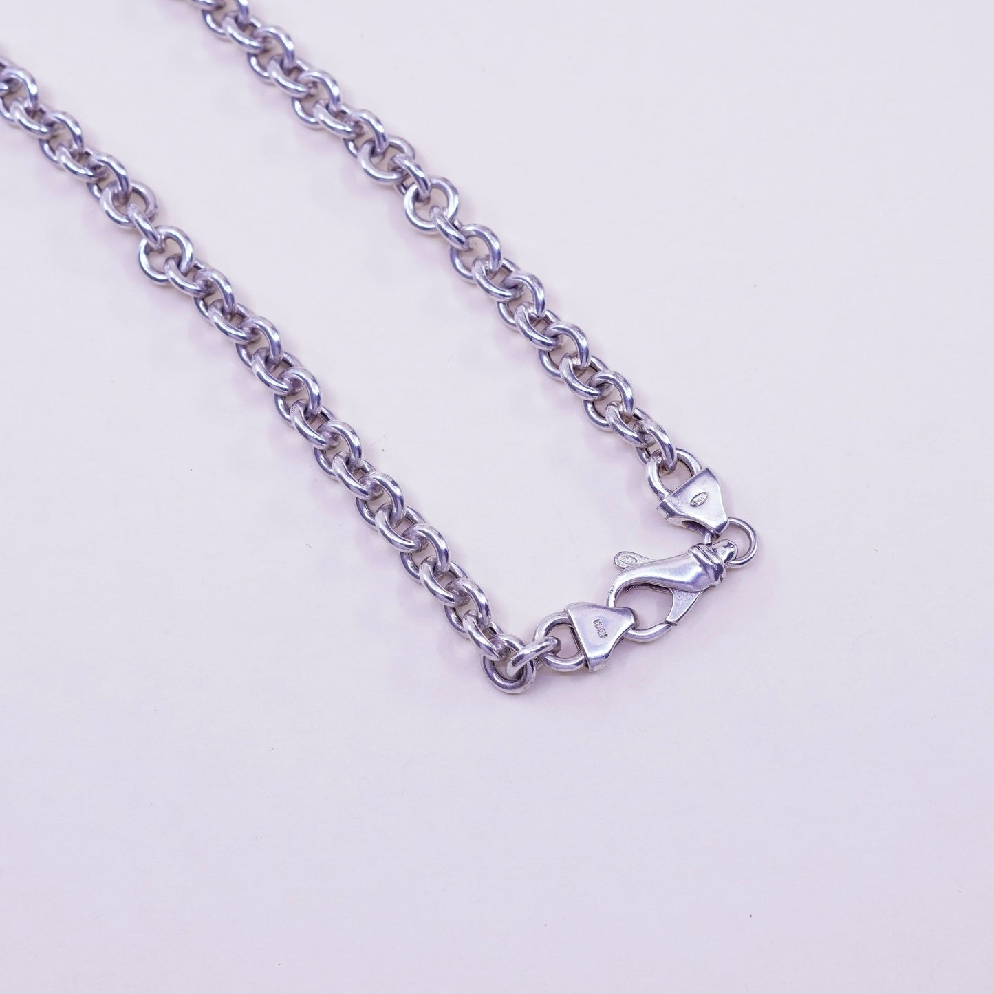 17” 7mm, vintage sterling silver handmade necklace, 925 circle chain with tag embossed “Dard” pendant, stamped 925 Italy