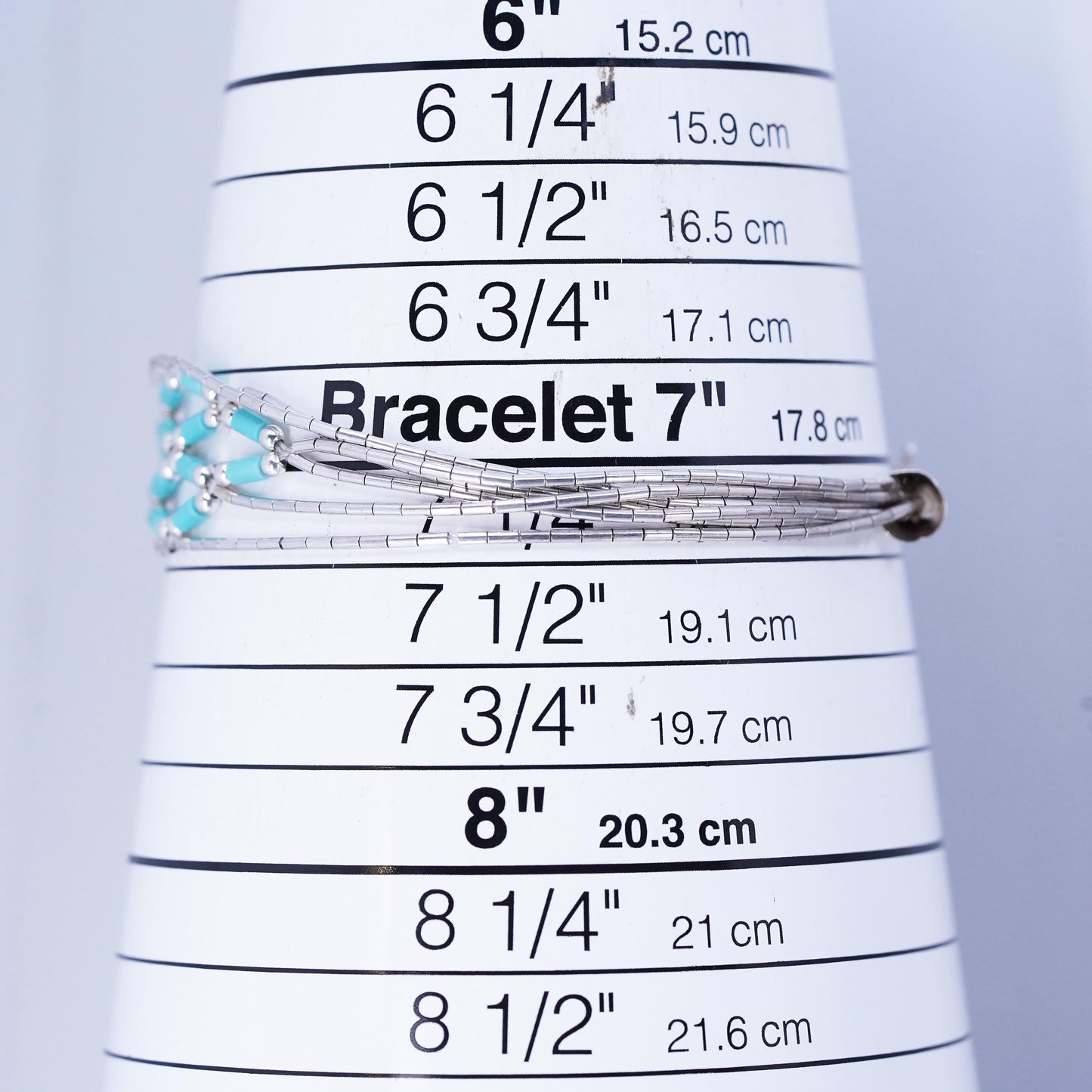 7.25”, Sterling 925 silver handmade bracelet, woven liquid chain with turquoise