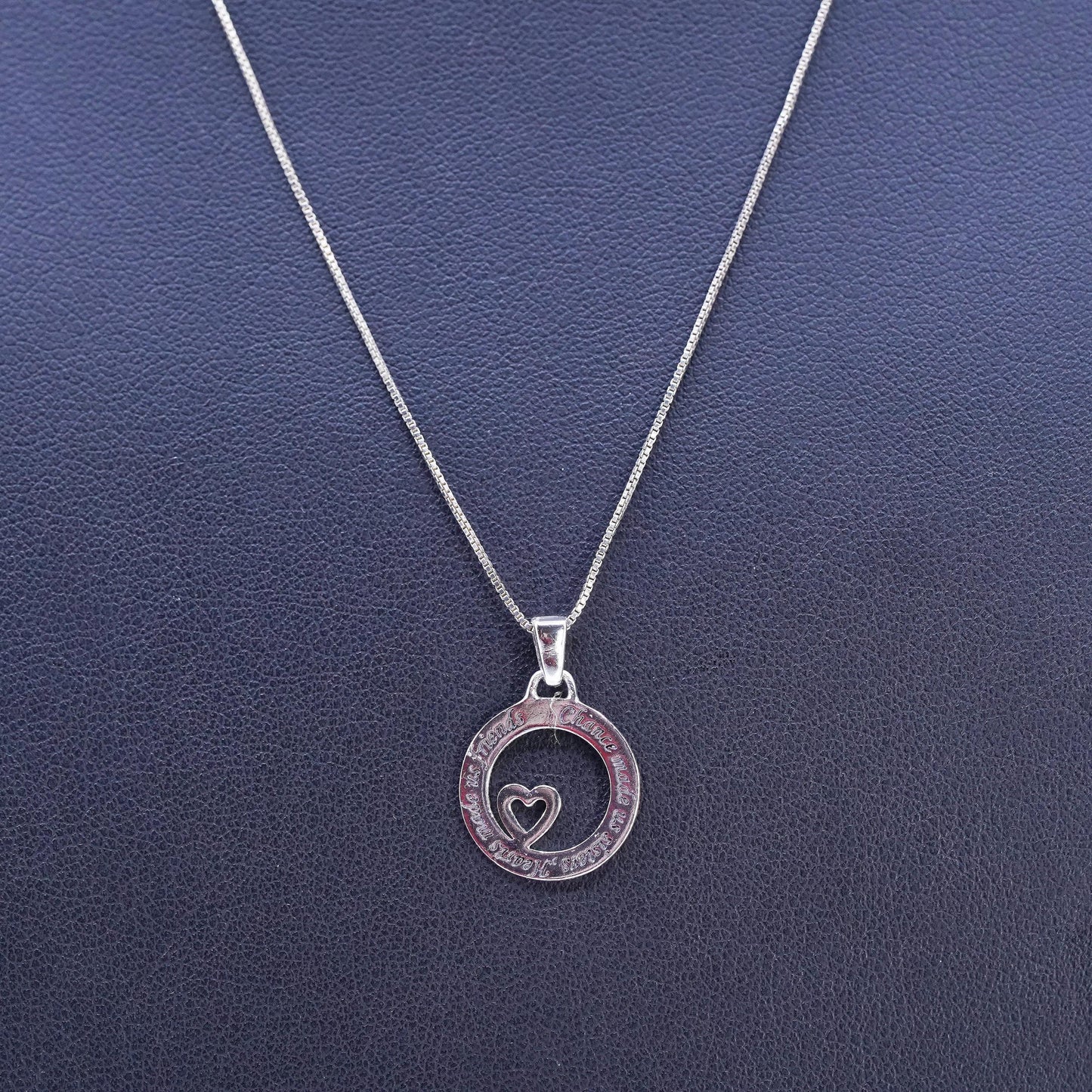 18", Sterling 925 silver pendant necklace circle heart pendant sisters friends