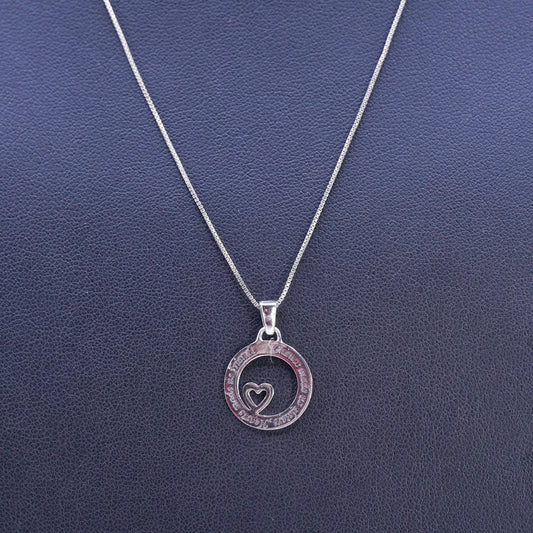 18", Sterling 925 silver pendant necklace circle heart pendant sisters friends