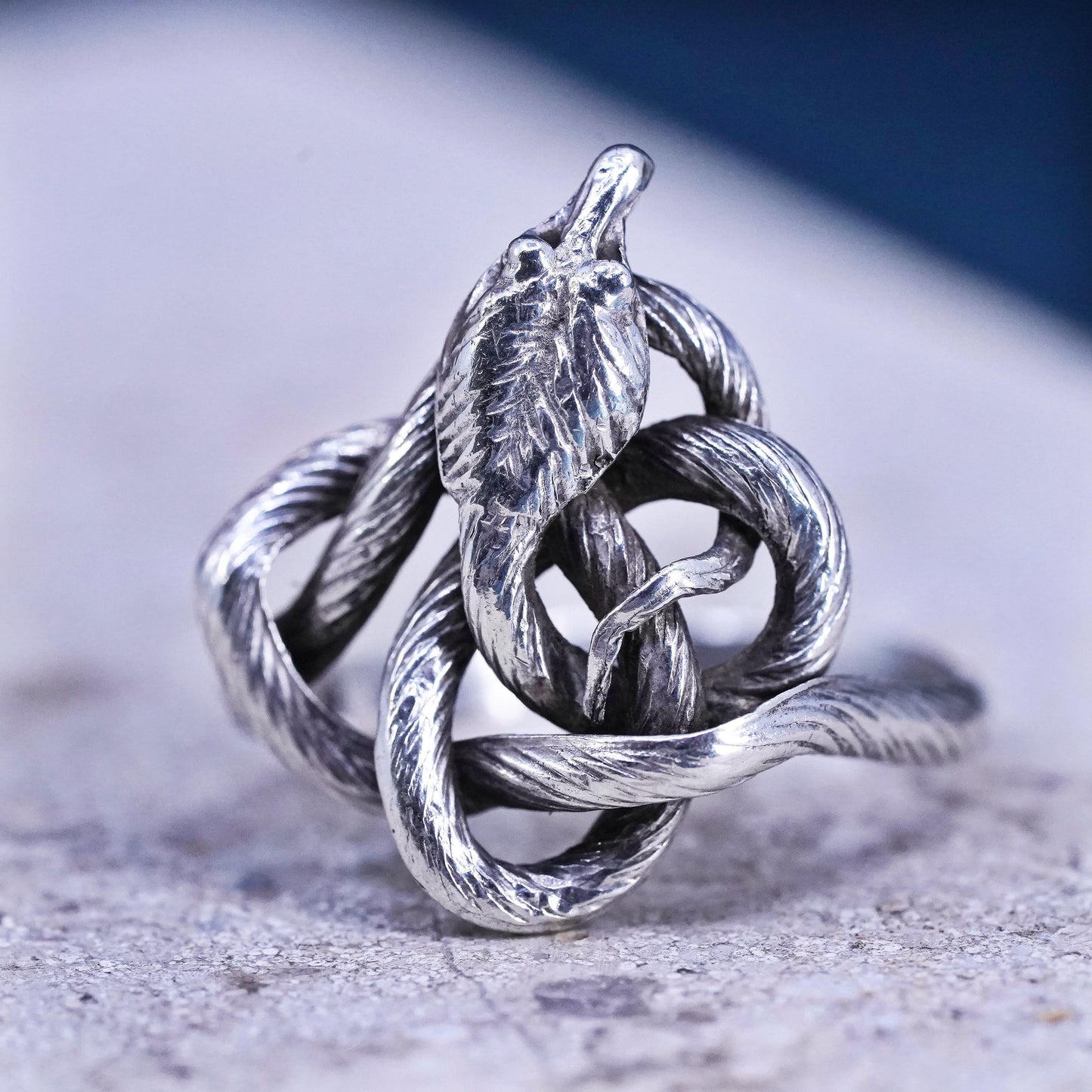 Size 4, vintage Sterling silver handmade entwined snake ring, 925 band