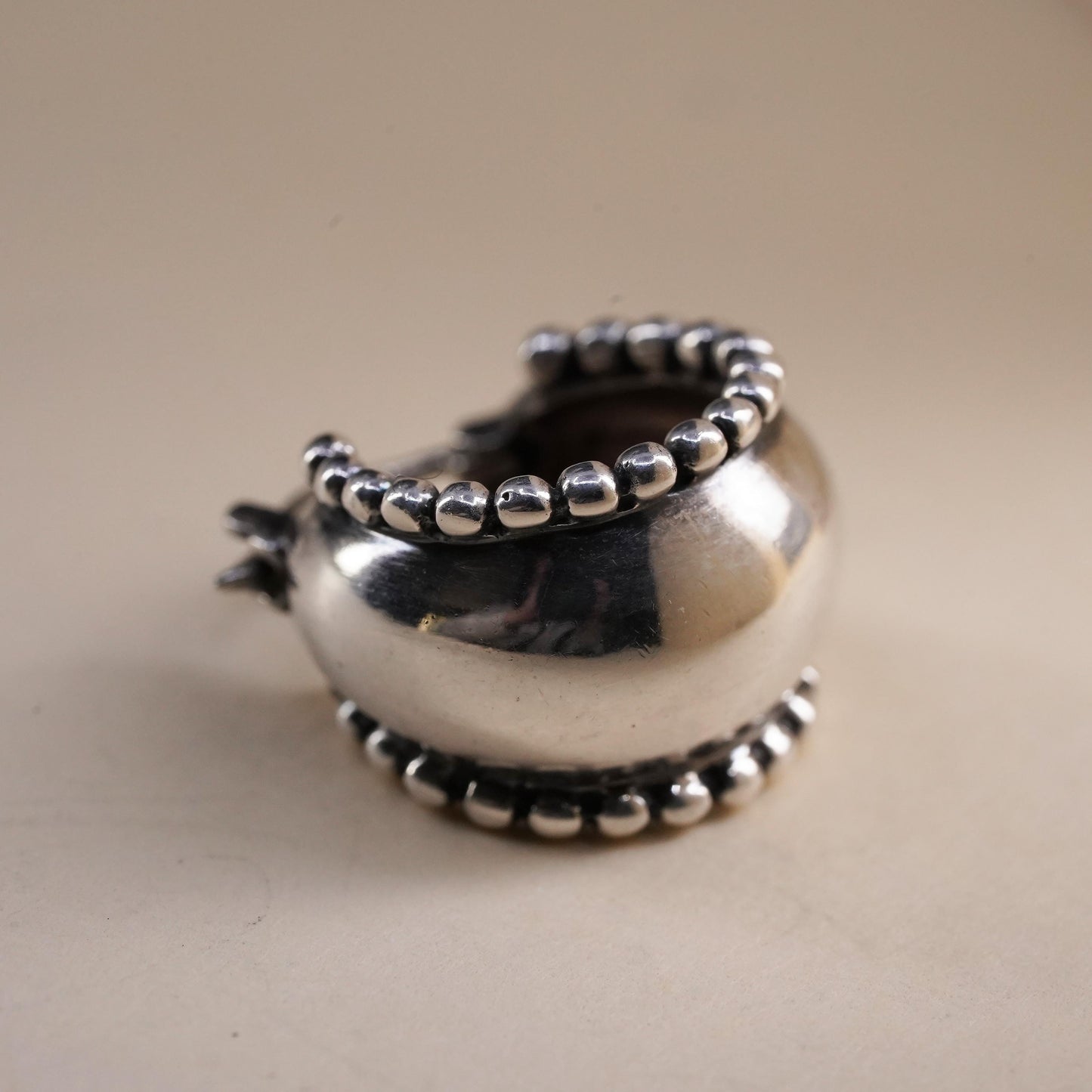 0.5”, Vintage sterling silver single earring, 925 huggie hoop with beads