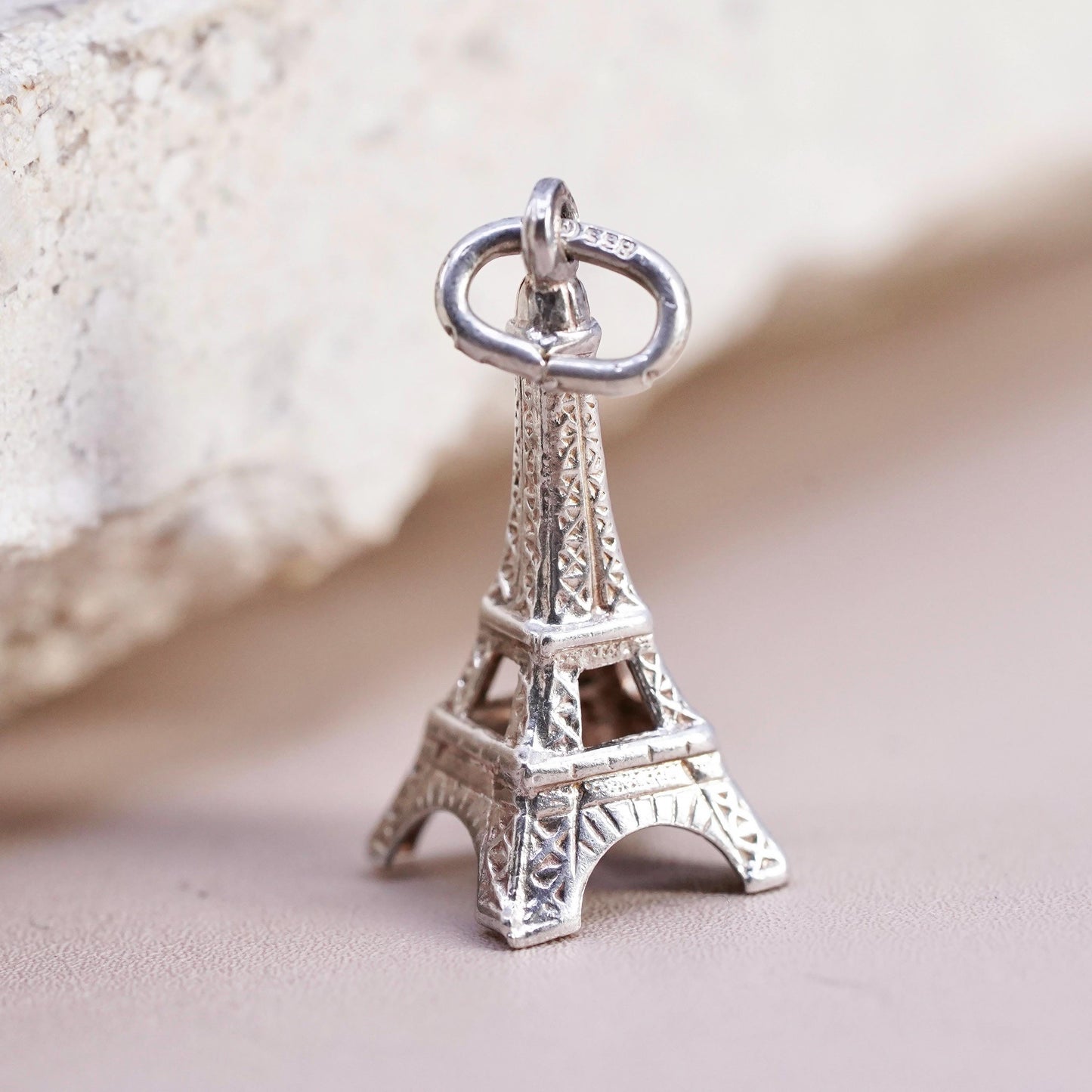 Vintage Sterling silver handmade pendant. 925 skating tower charm