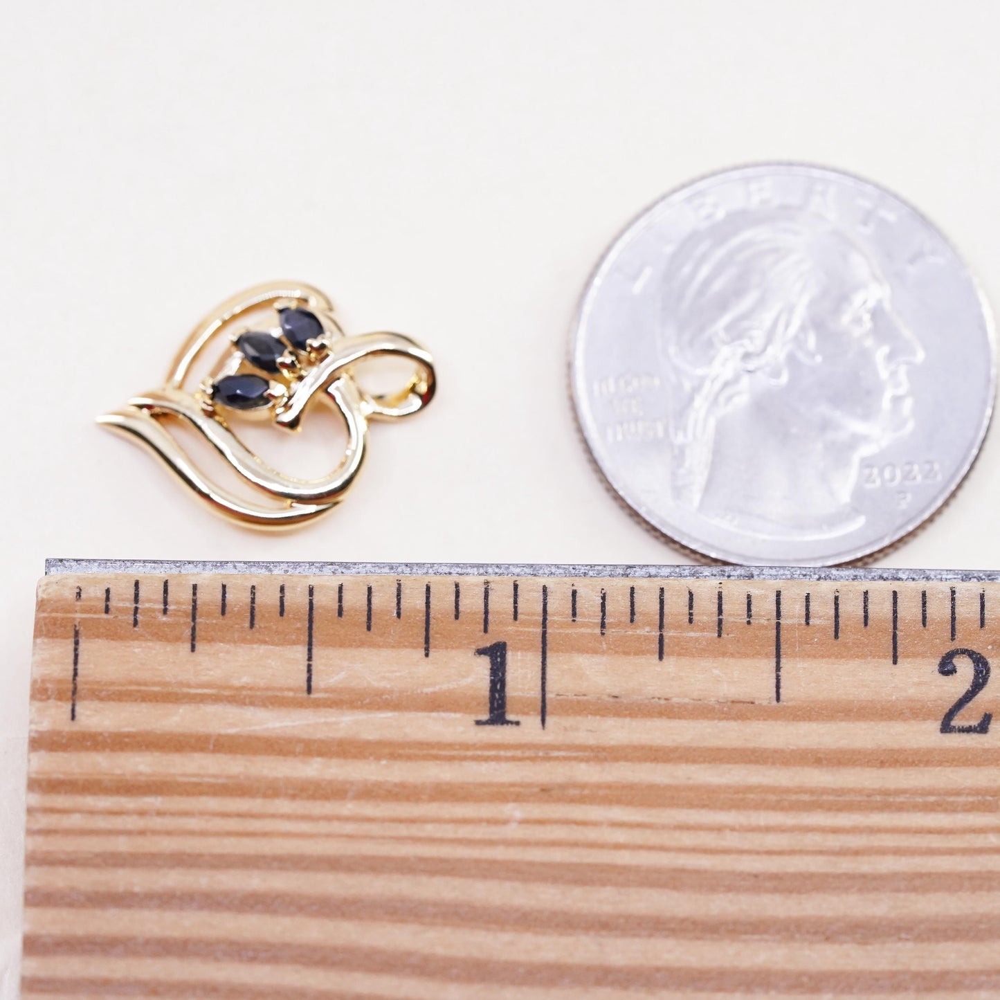 vintage vermeil Gold filled Sterling silver pendant, 925 heart with sapphire