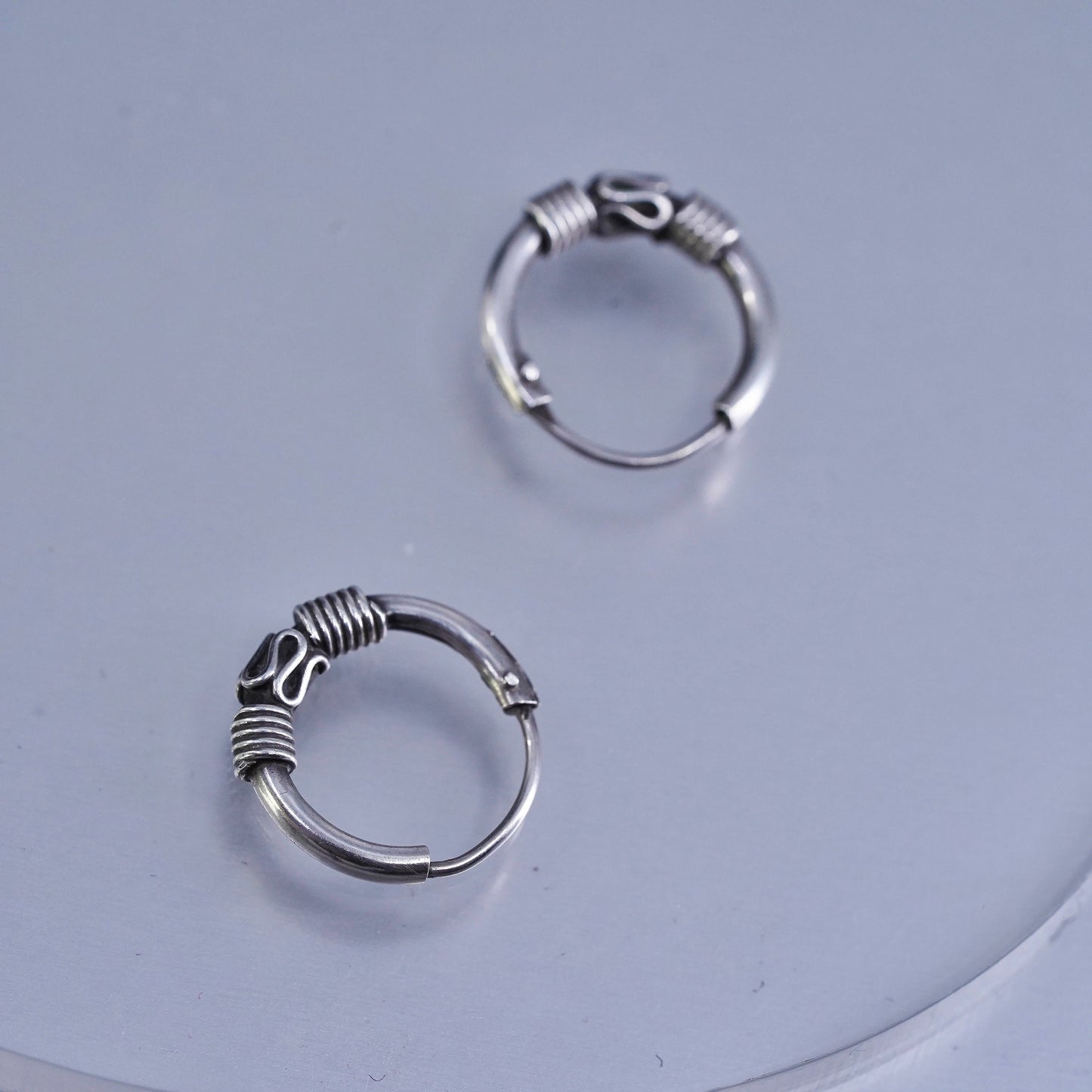 0.5”, vintage Sterling silver handmade earrings, 925 hoops bali beads