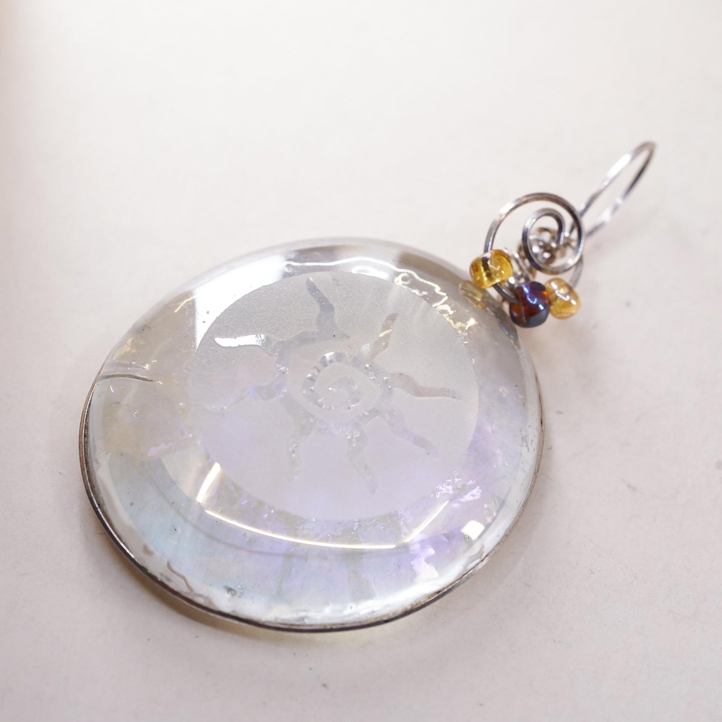 Vintage Mexican sterling silver wire w/ handmade dichroic foiled glass pendant