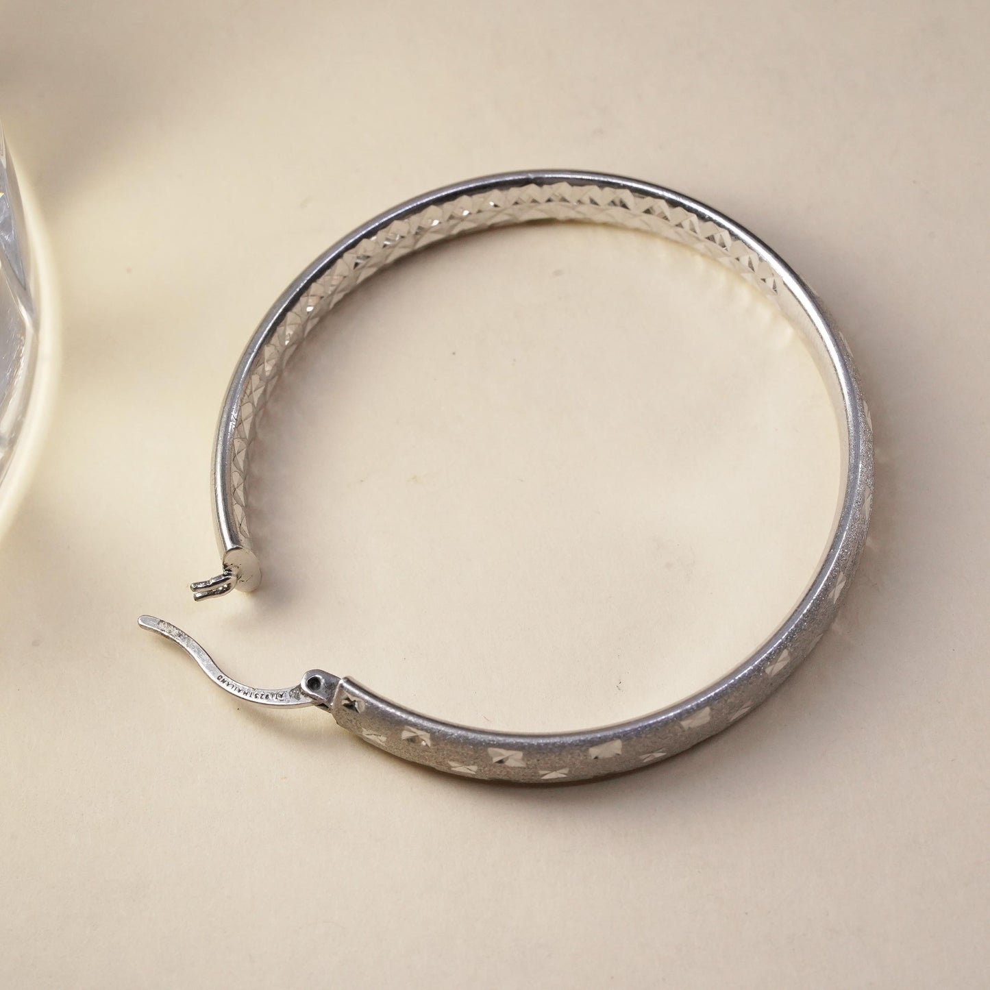 1.25", Vintage sterling silver loop single earring, hoop with cluster diamonds
