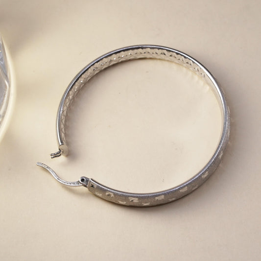 1.25", Vintage sterling silver loop single earring, hoop with cluster diamonds