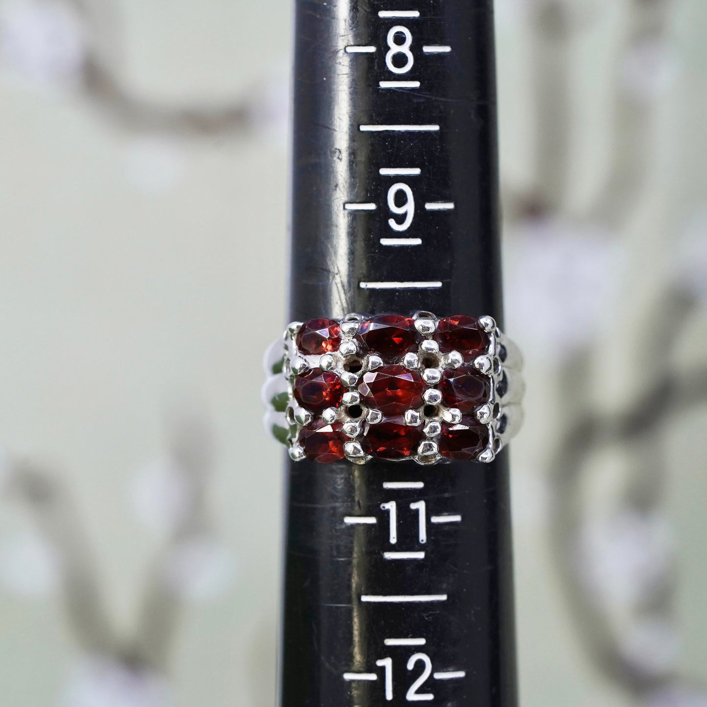 Size 9.75, vintage sterling silver 925 handmade ring with cluster ruby