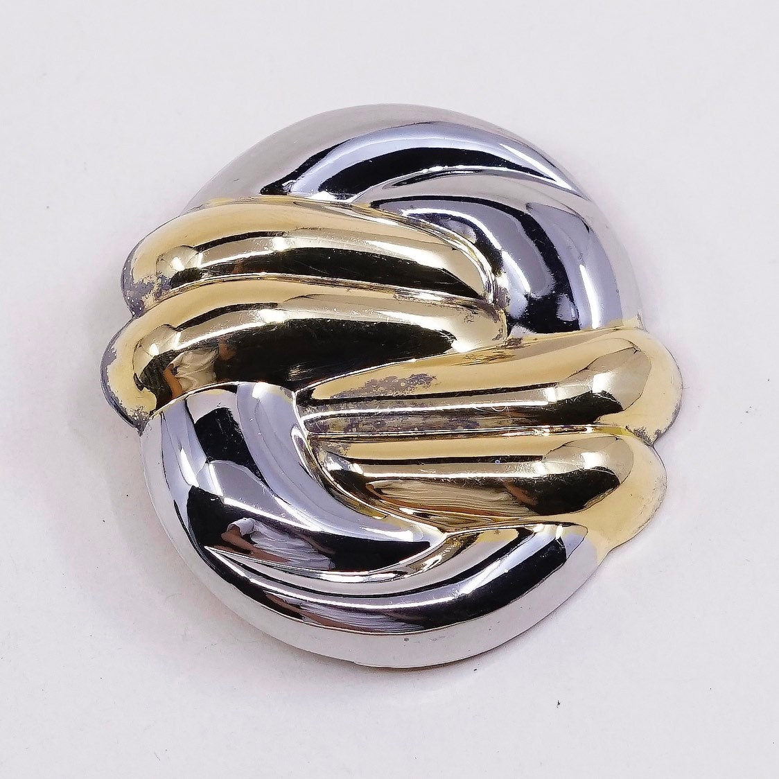 Vintage two tone Sterling silver handmade brooch, Ribbed 925 silver modernist pin, stamped Ster