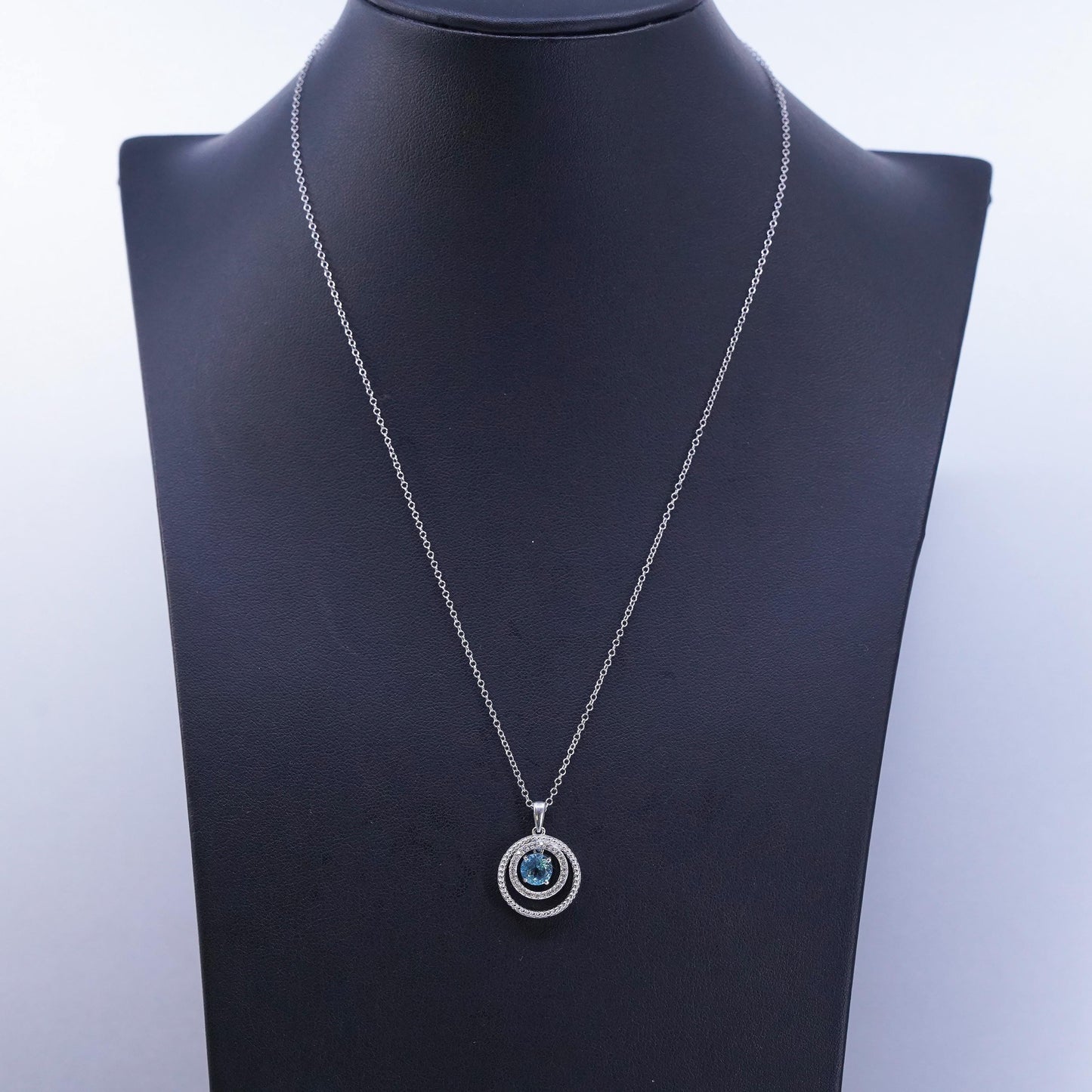18”, vintage Sterling 925 silver handmade box necklace with rainbow topaz