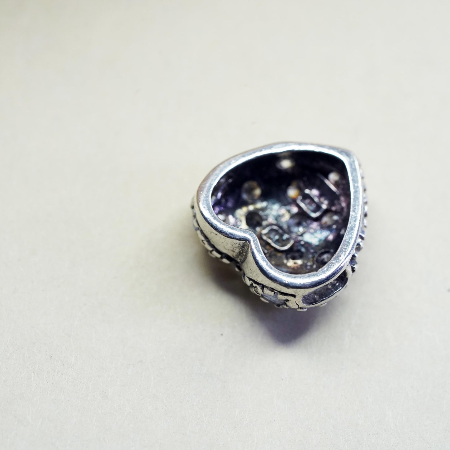 Vintage sterling silver pendant, heart charm with clear Cz