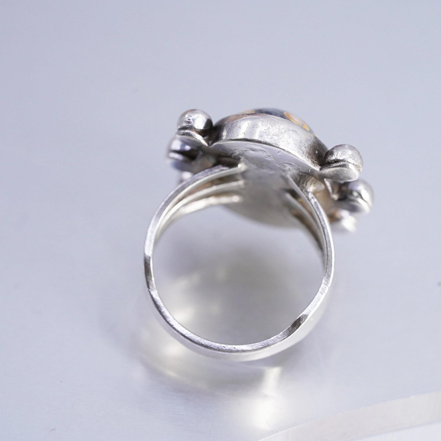 Size 8, 925 Sterling Silver Ocean Jasper Ring, Orbicular Jasper Cabochon Ring