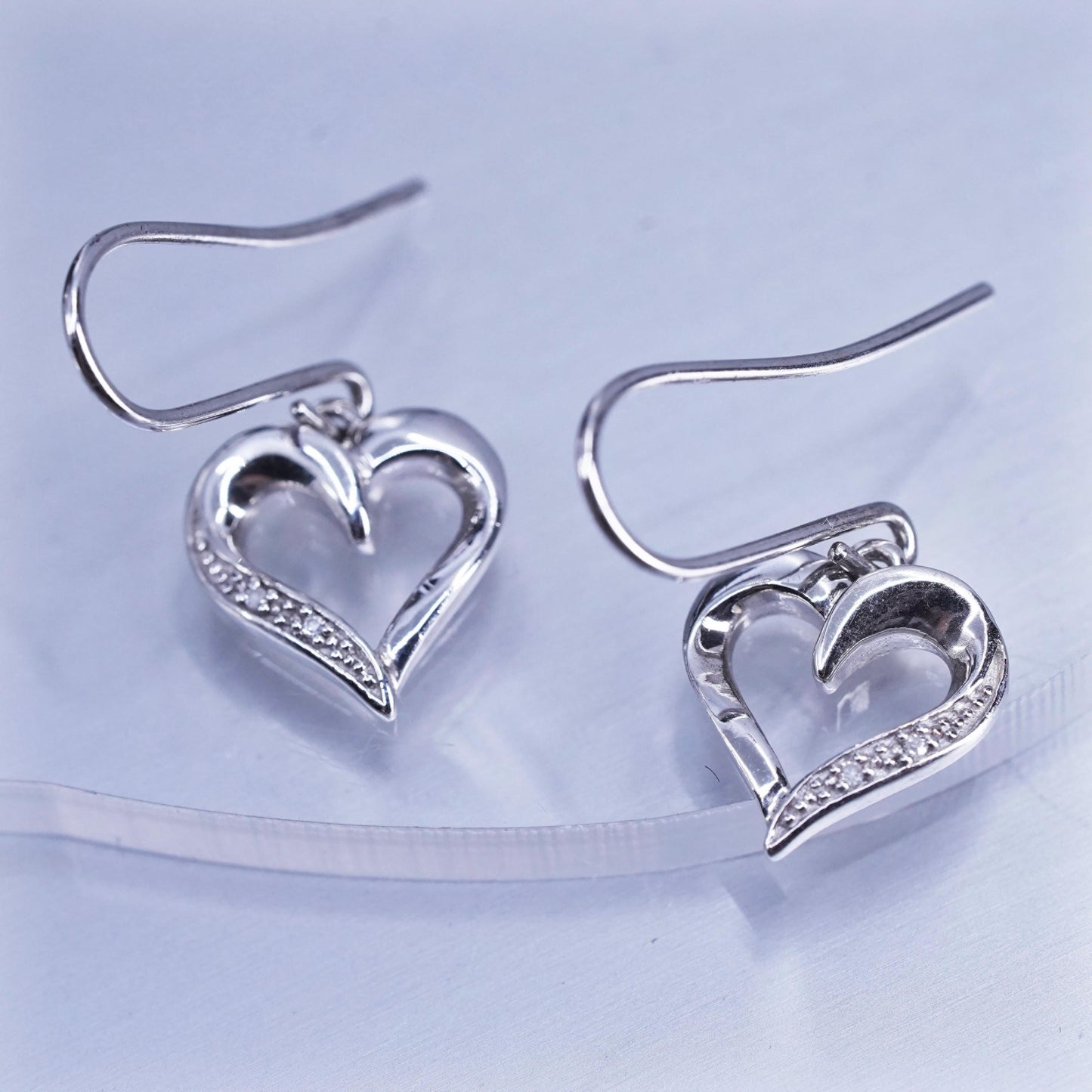 Vintage Sterling 925 silver heart earrings with diamonds