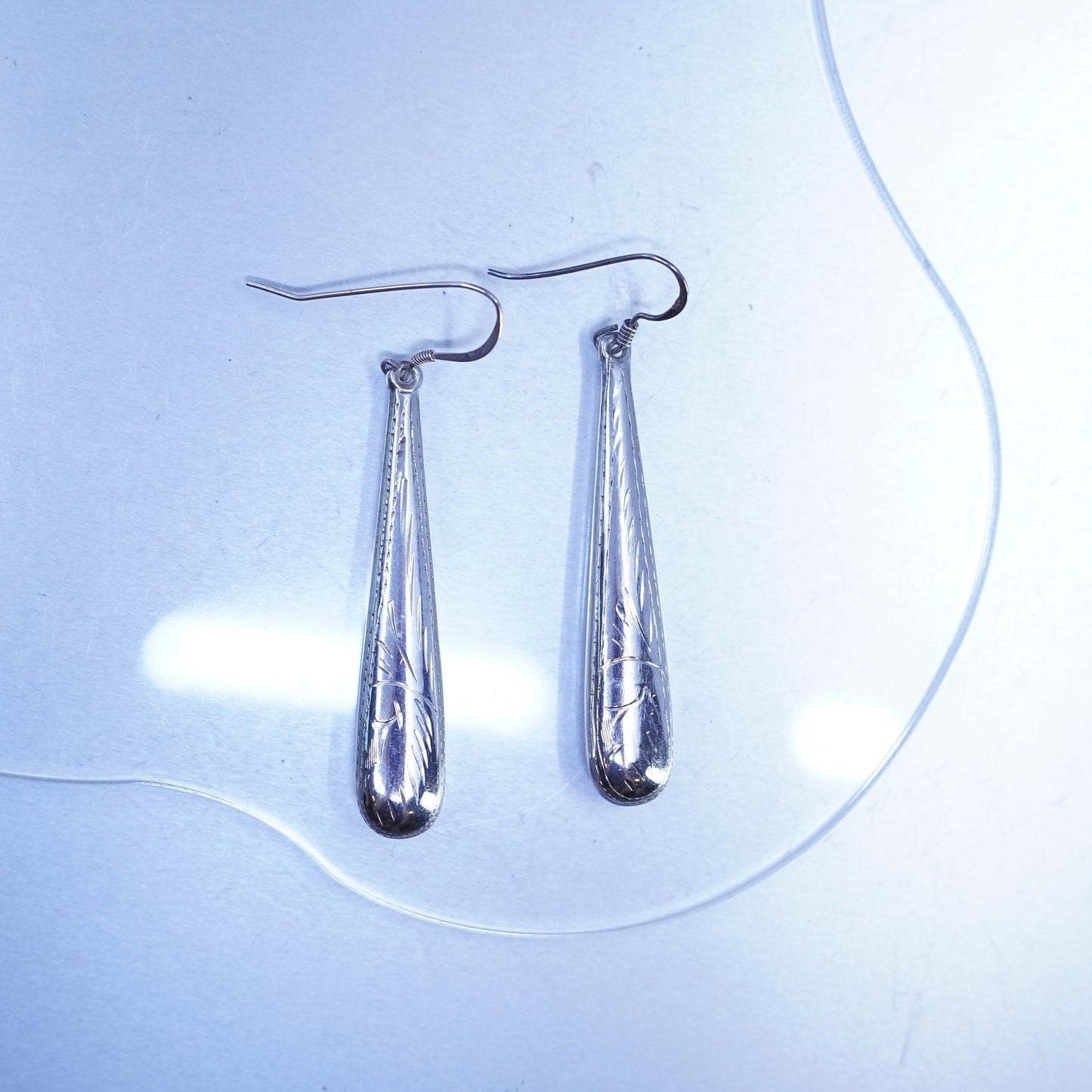 Vintage Mexico Sterling 925 silver handmade textured teardrop shaped earrings