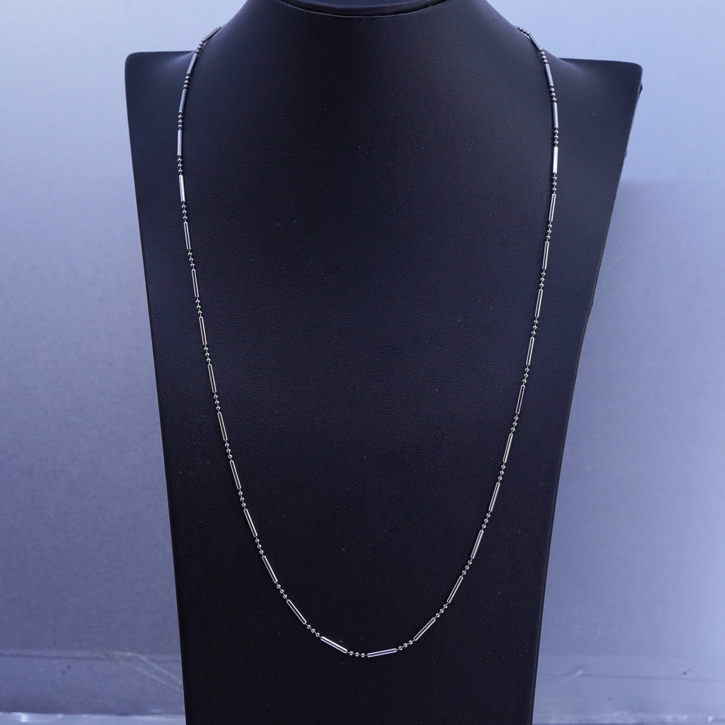 24” 1mm, vintage Italy Sterling 925 silver bar bead chain necklace