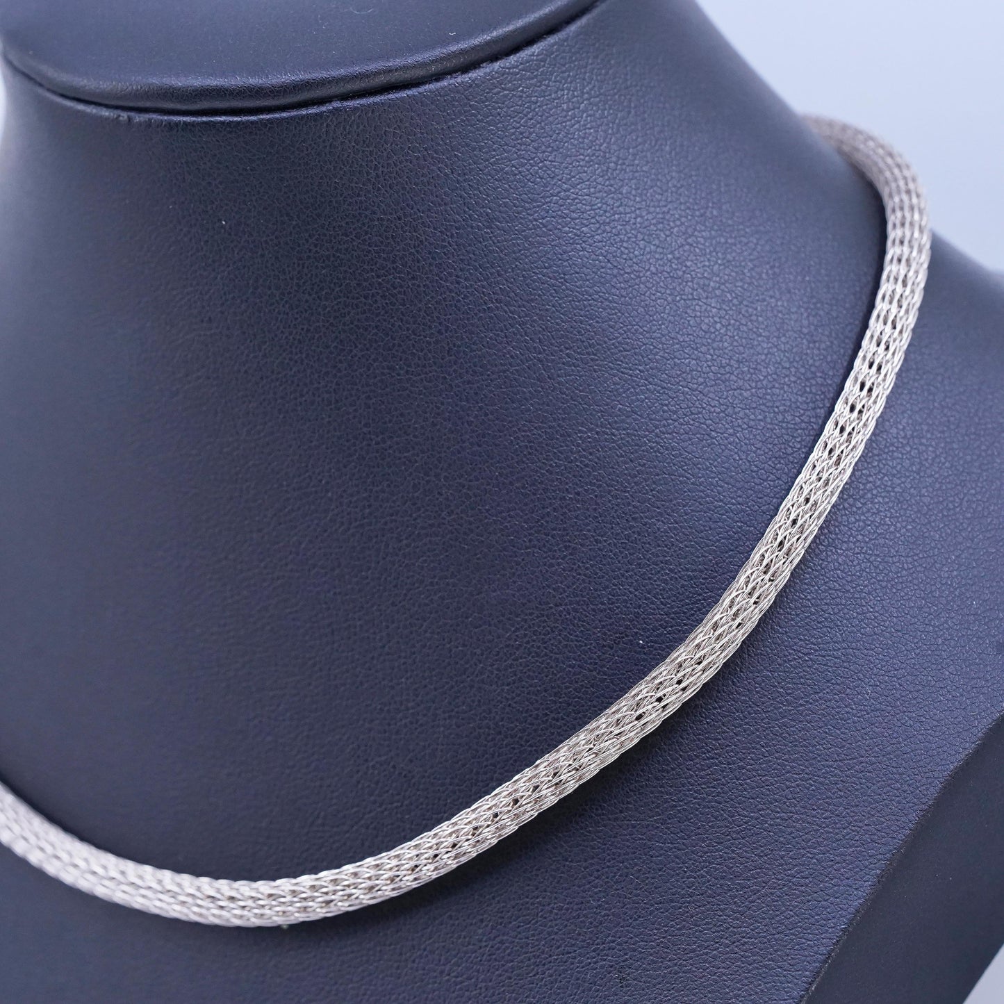 18” 4mm, vintage Sterling 925 silver handmade bold mesh chain necklace