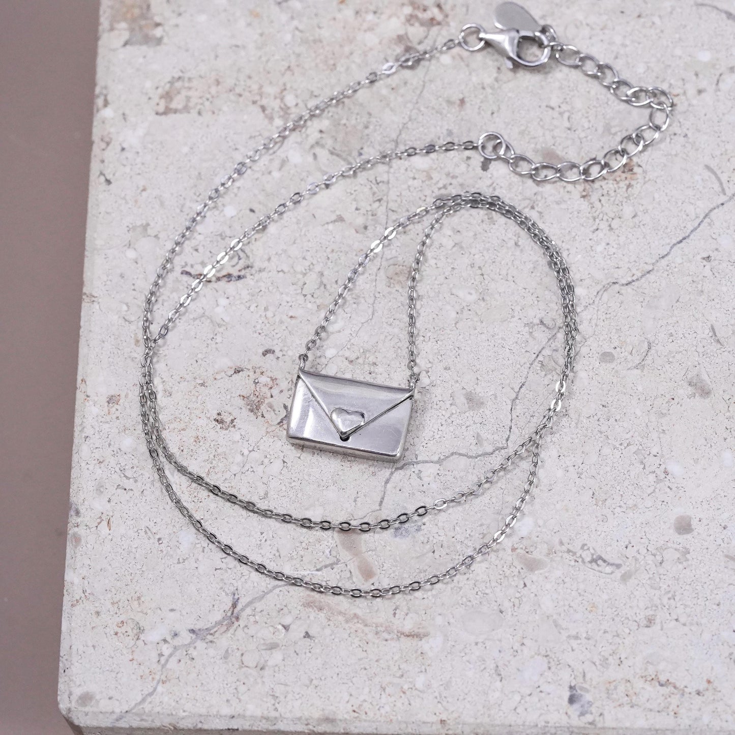 16+2”, Sterling silver necklace, 925 circle chain love letter locket pendant