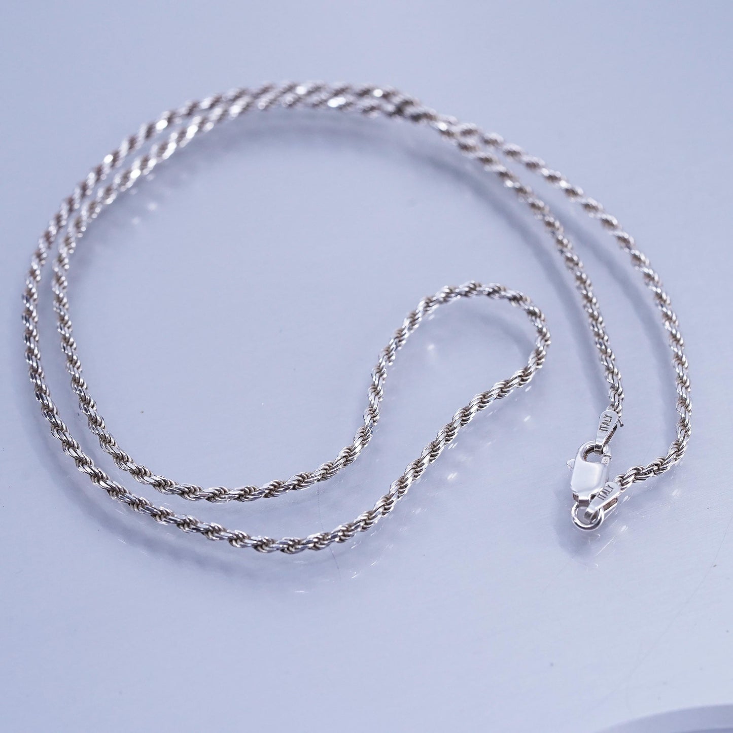 18” 2mm, vintage Italian Sterling 925 silver Singapore rope chain necklace