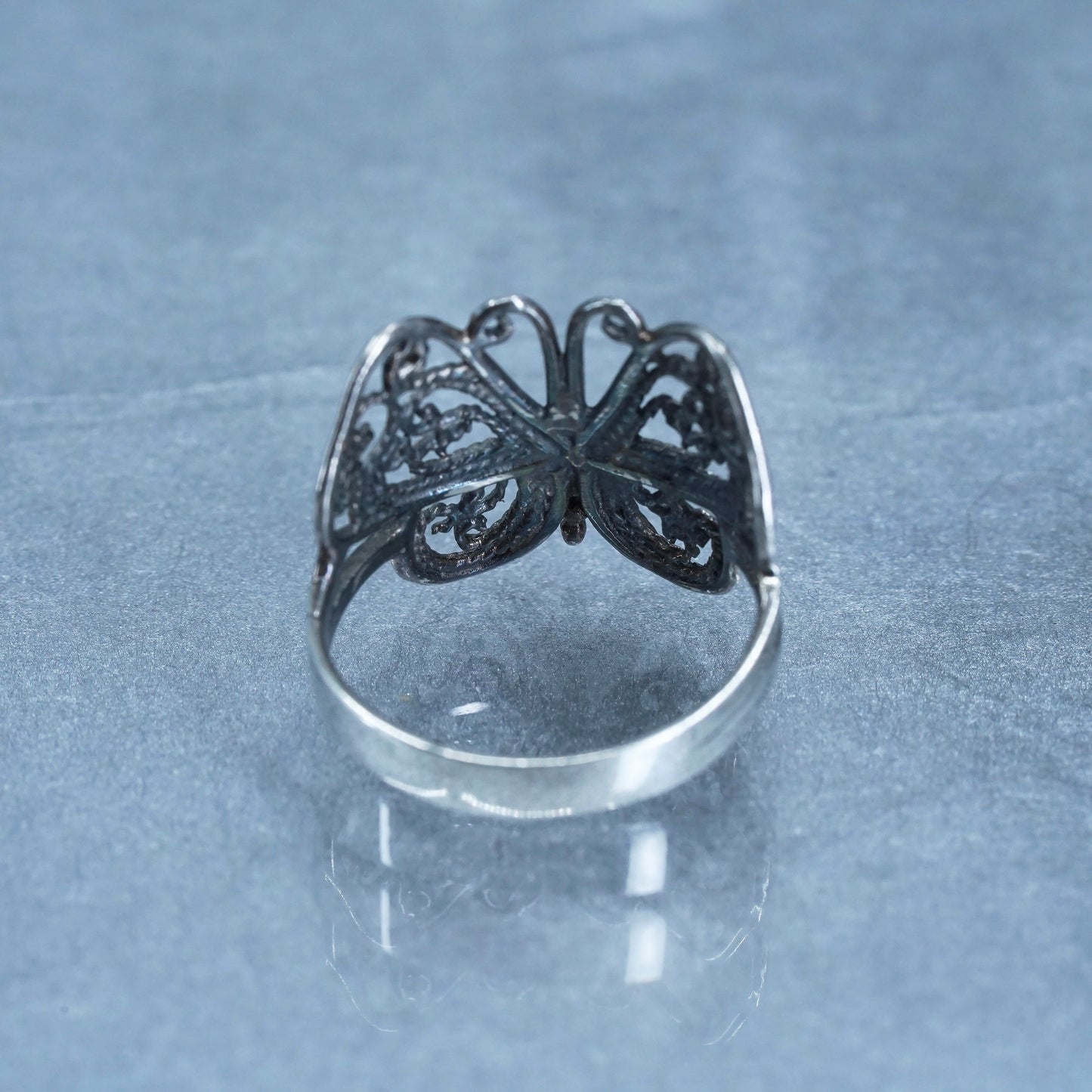 sz 7.5, southwestern Sterling 925 silver handmade ring, filigree butterfly band