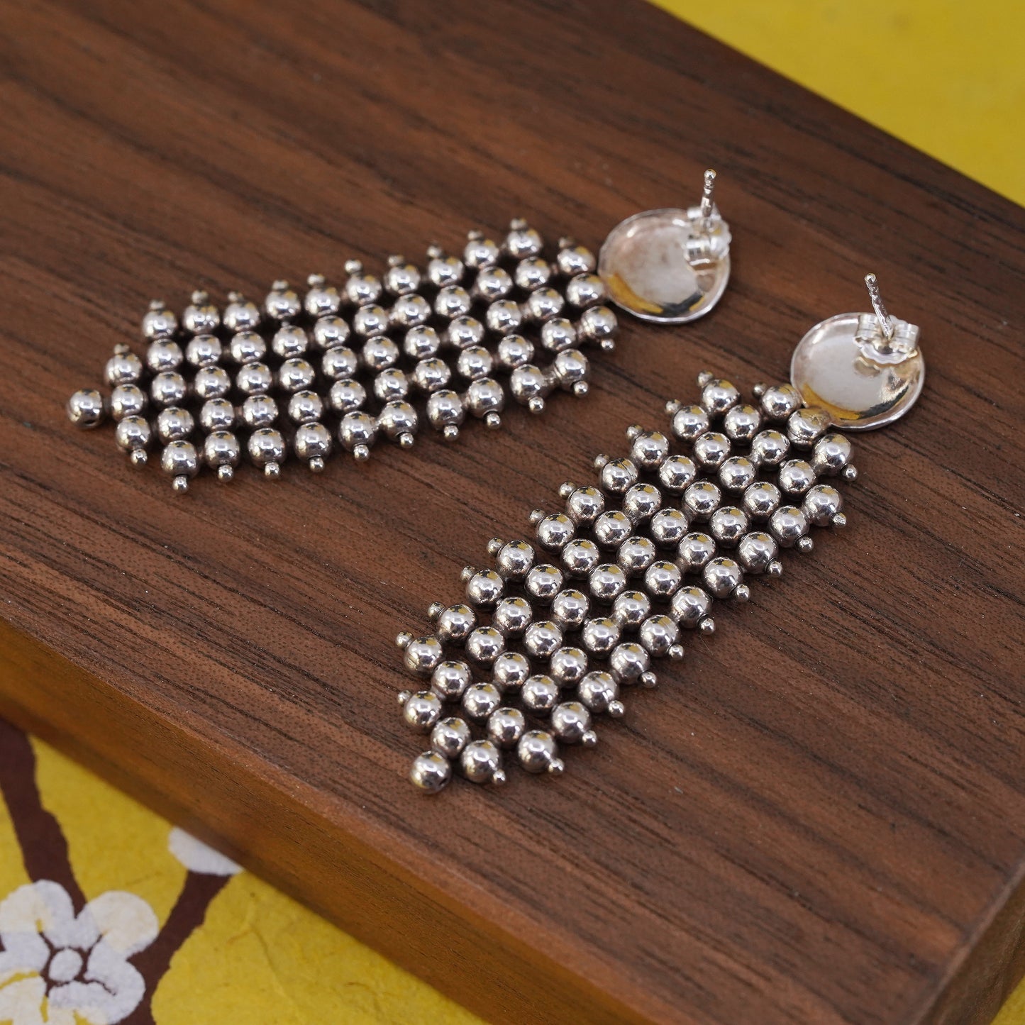 Vintage Italian Sterling silver handmade earrings, 925 beads drops