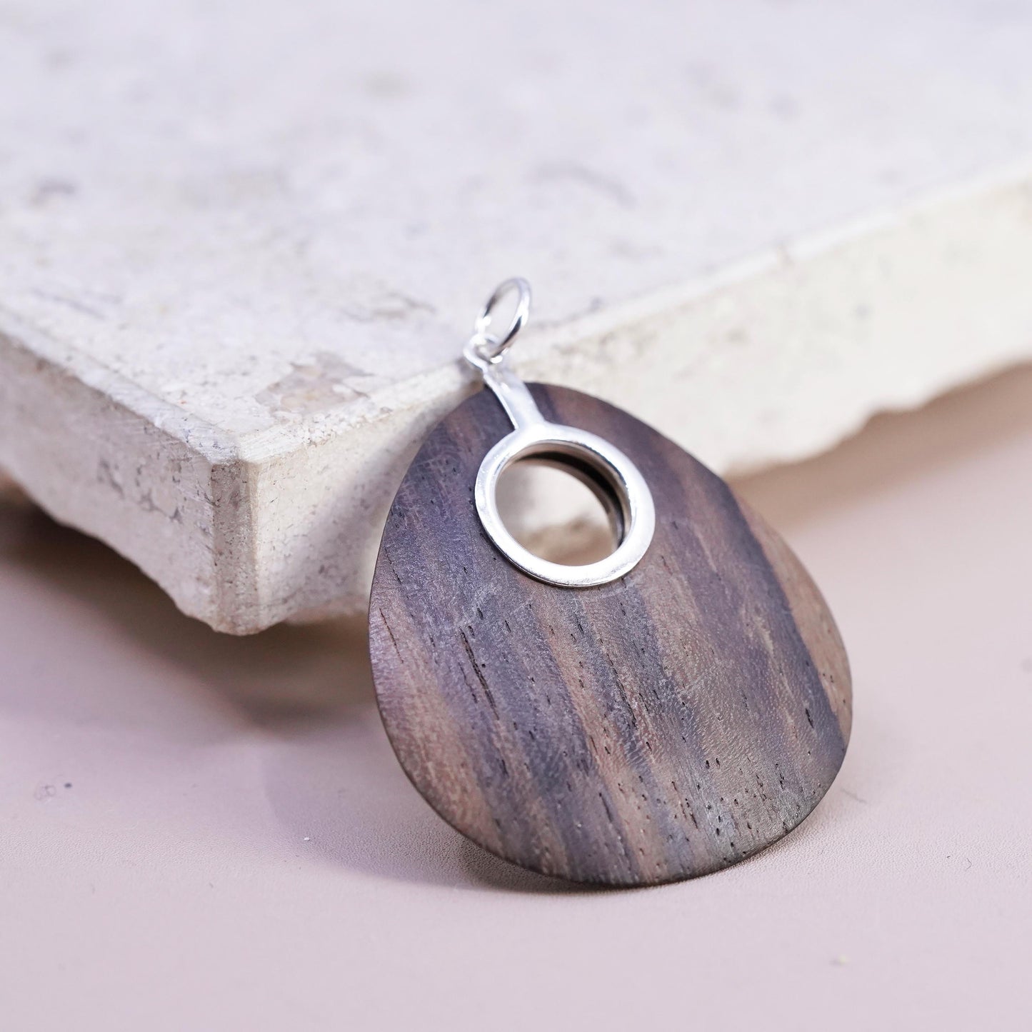 Vintage repaired silpada Sterling silver handmade pendant, 925 wooden teardrop