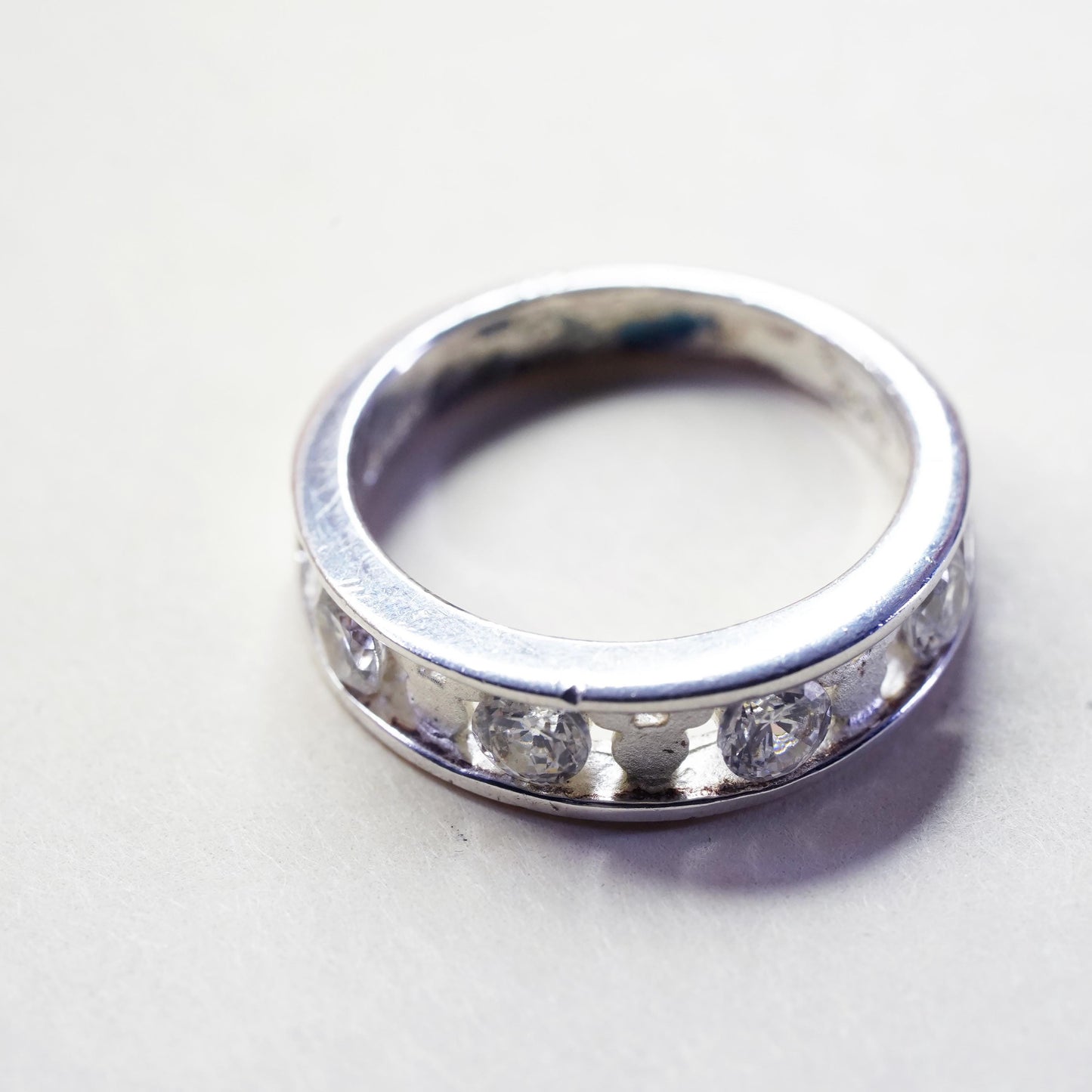 Size 5.25, vintage Disney sterling 925 silver Mickey Mouse band ring with CZ