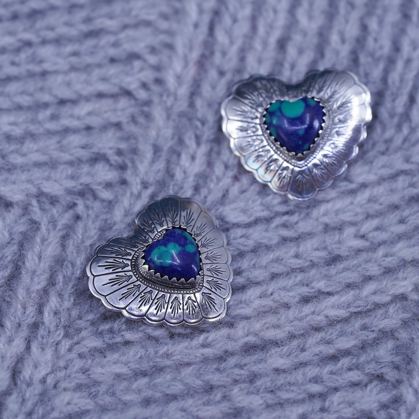 QT Quoc Turquoise Inc Sterling 925 silver handmade heart earrings w/ turquoise