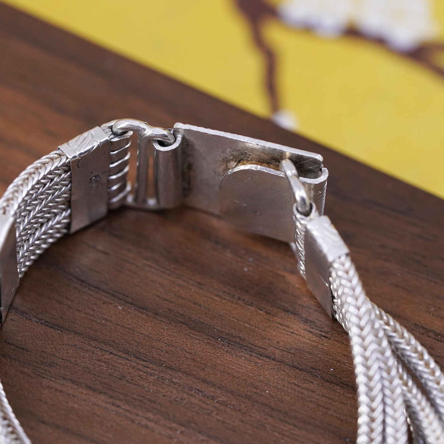 6.5”, VTG Nepal Sterling 925 silver handmade bracelet, 6 strands wheat chain