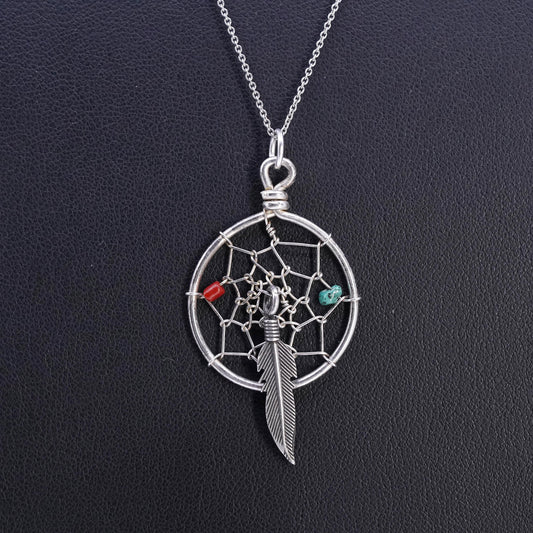18", Native American Sterling 925 Sterling silver necklace feather pendant