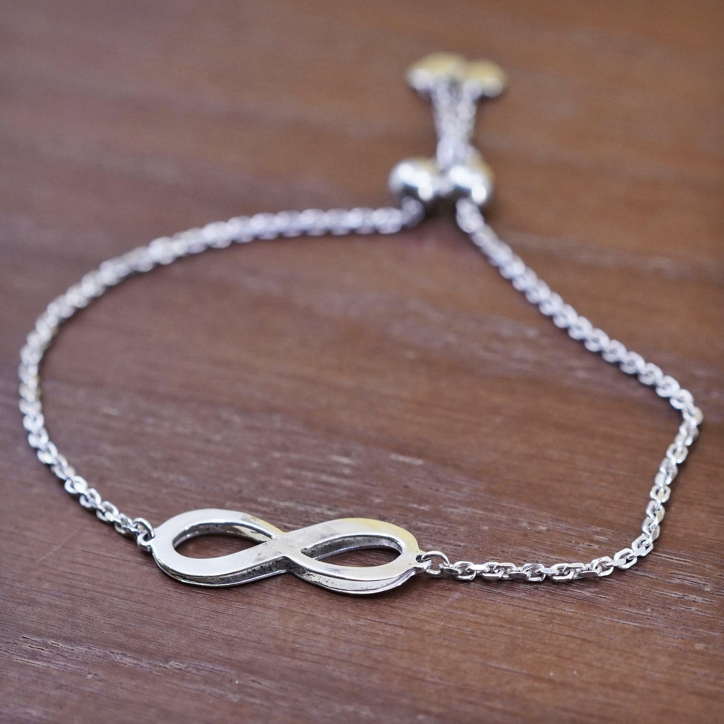 vintage Sterling silver charm bracelet, 925 circle chain infinity loop charm