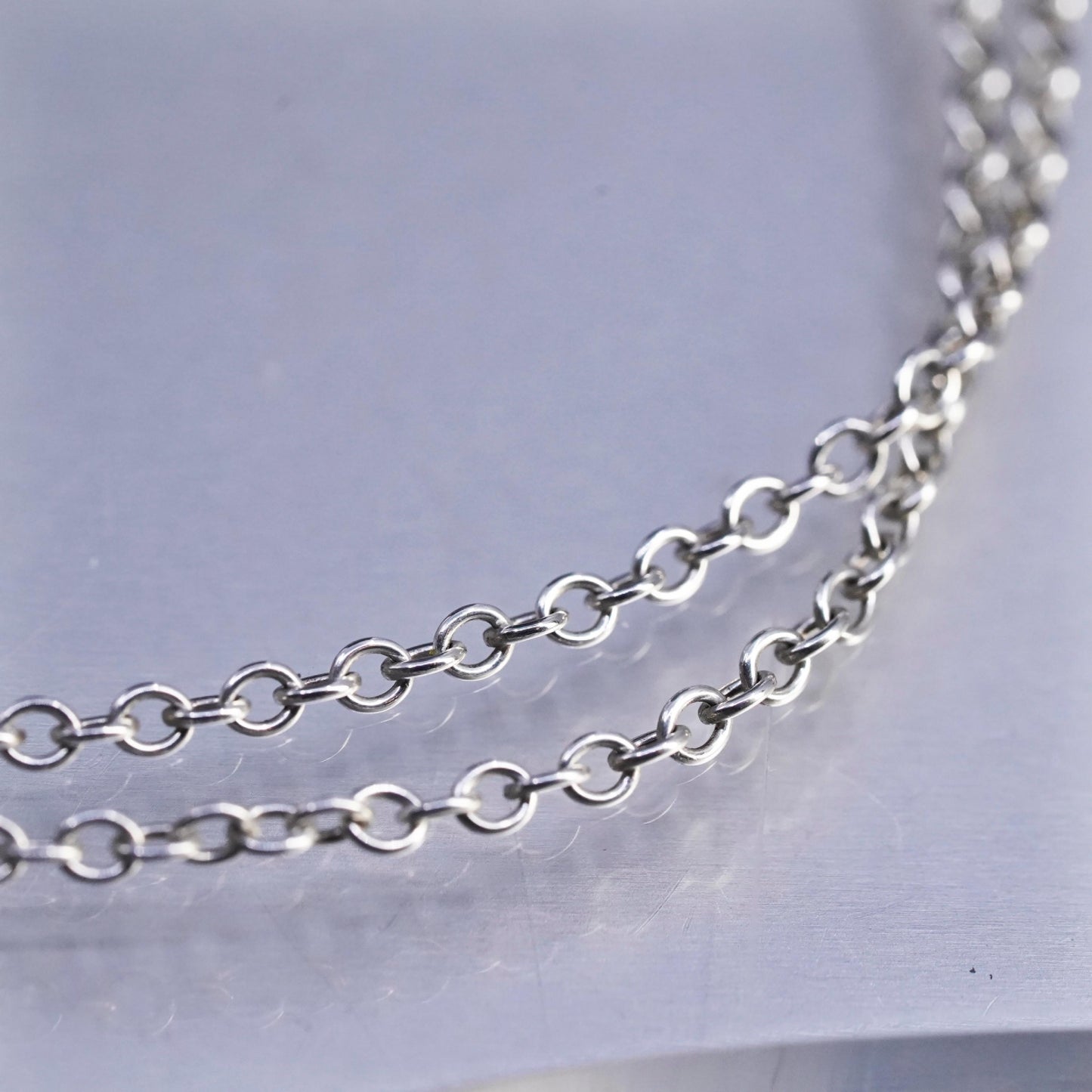 18+2" 2mm, vintage Sterling 925 silver circle chain necklace